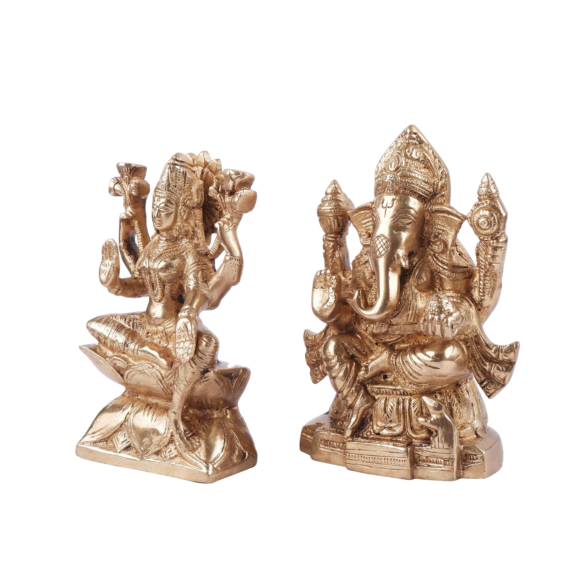 Shoppingrox Lakshmi Ganesh God Idol | Brass | Yellow Colour - 15 Cm