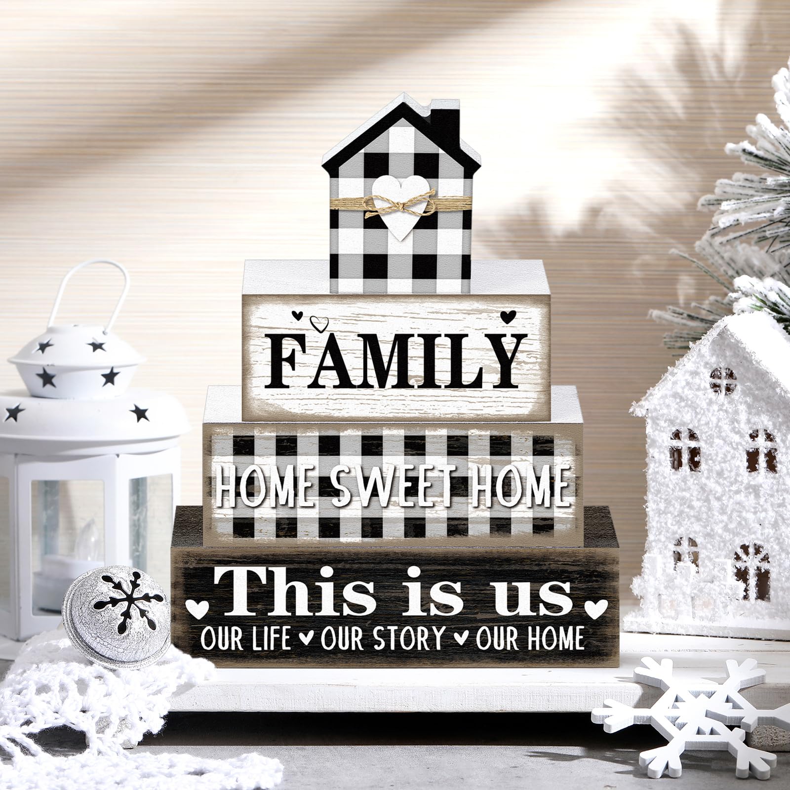 Cinnvoice Farmhouse Wooden Tabletop Decor Rustic Home Sweet Home Table Centerpieces This Is Us Block Sign Black and White Buffal