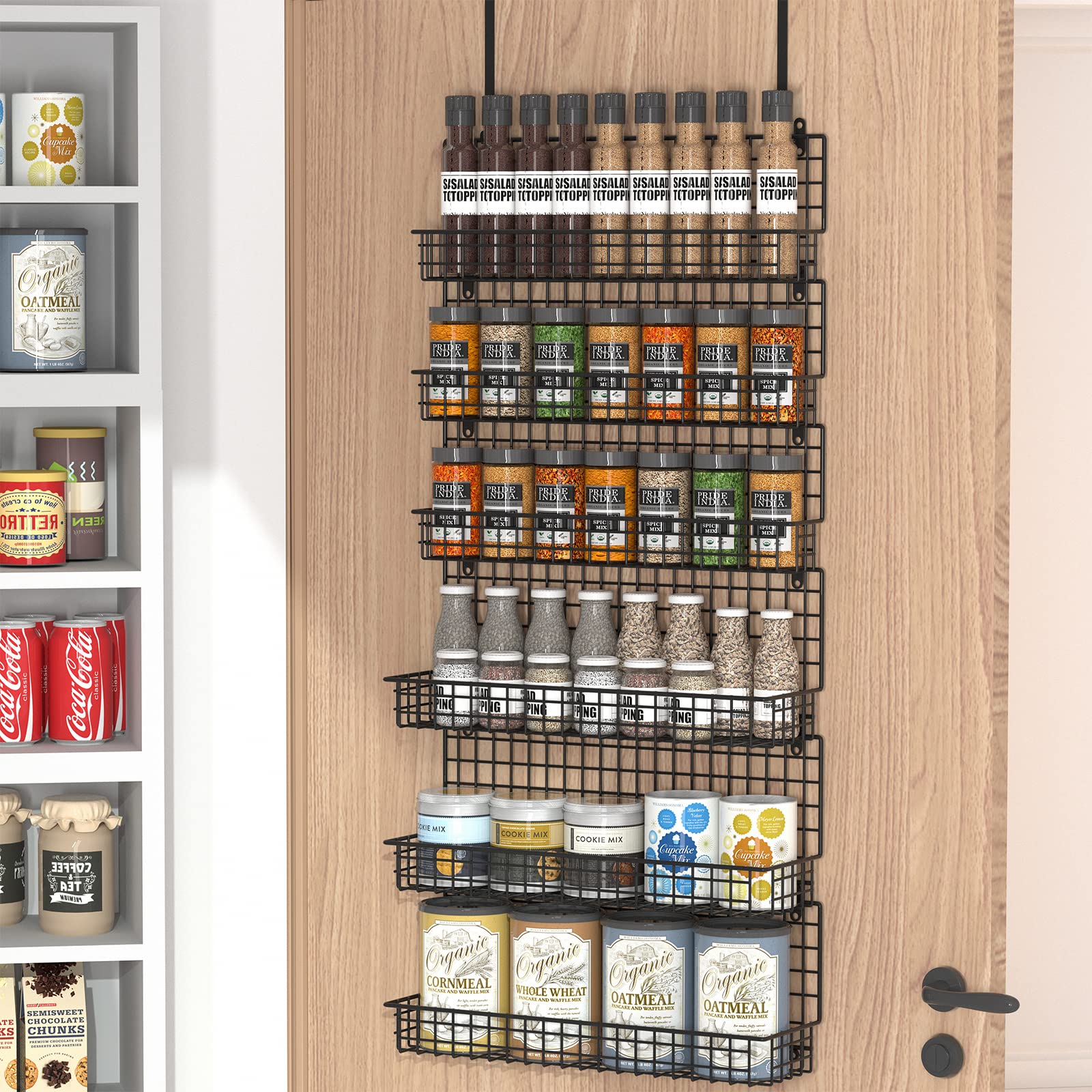 JKsmart 6-Tier Spice Rack Organizer with Door Hook, Wall Mounted & Over the Door Spice Racks for Kitchen Pantry Door Cabinet, Tw