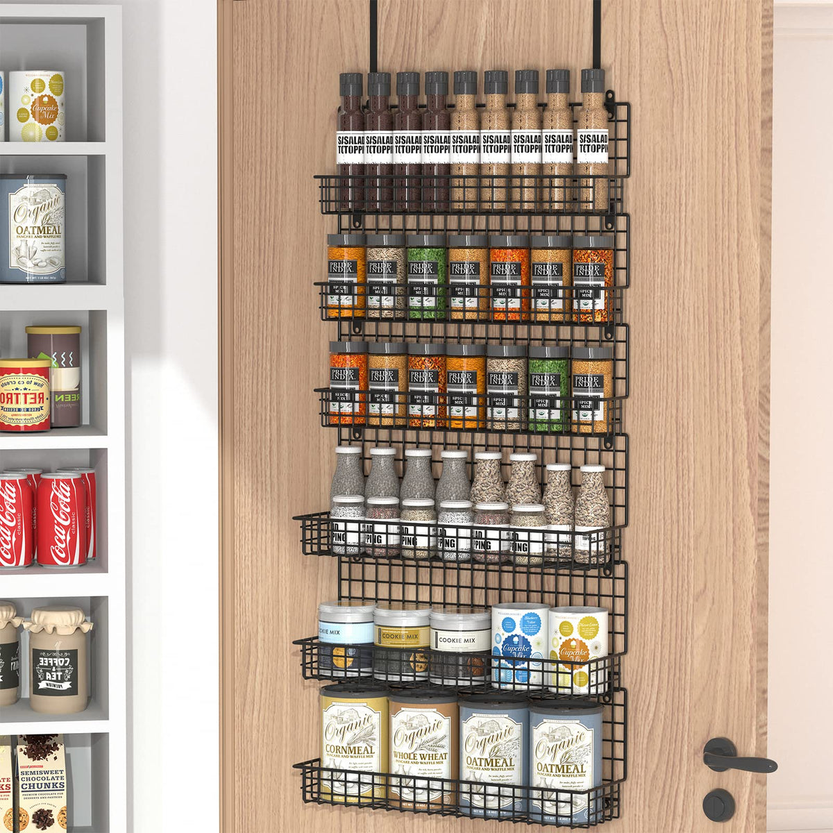 Jksmart 9-Tier Spice Rack Organizer With Door Hook, Wall Mount, And Extra Large Capacity For Pantry Cabinets - Stylish Black Des