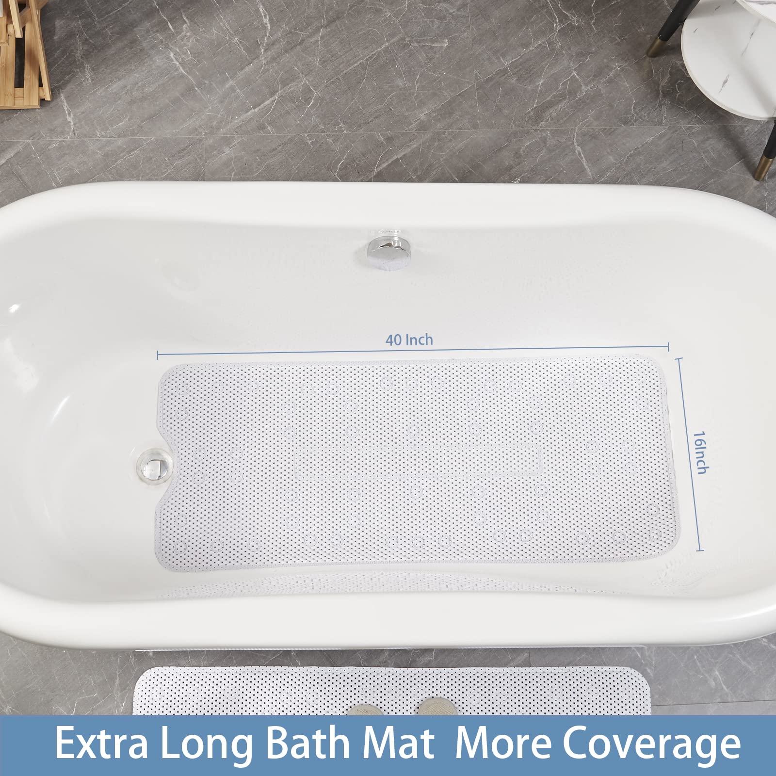 Webos Soft Bathtub Mat Non Slip: Memory Foam Shower Mat With Suction Cups For Bathroom Inside Tub 40X16Inch (White)