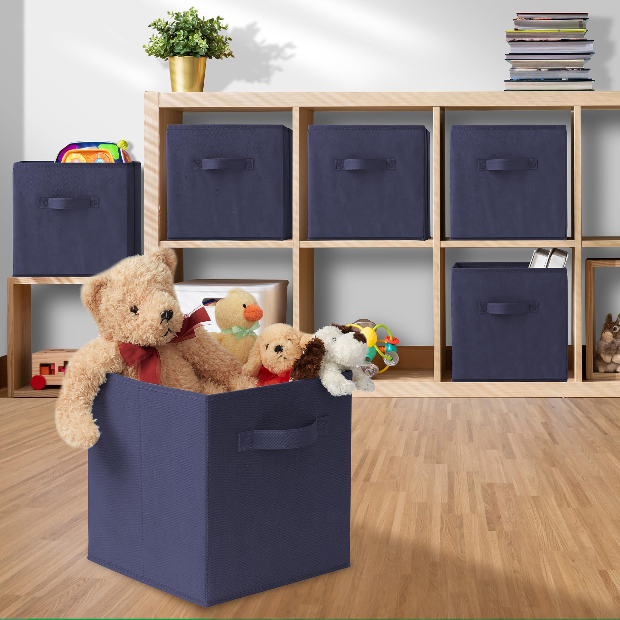 Casafield Set Of 12 Collapsible Fabric Cube Storage Bins, Navy Blue - 11'' Foldable Cloth Baskets For Shelves, Cubby Organizers