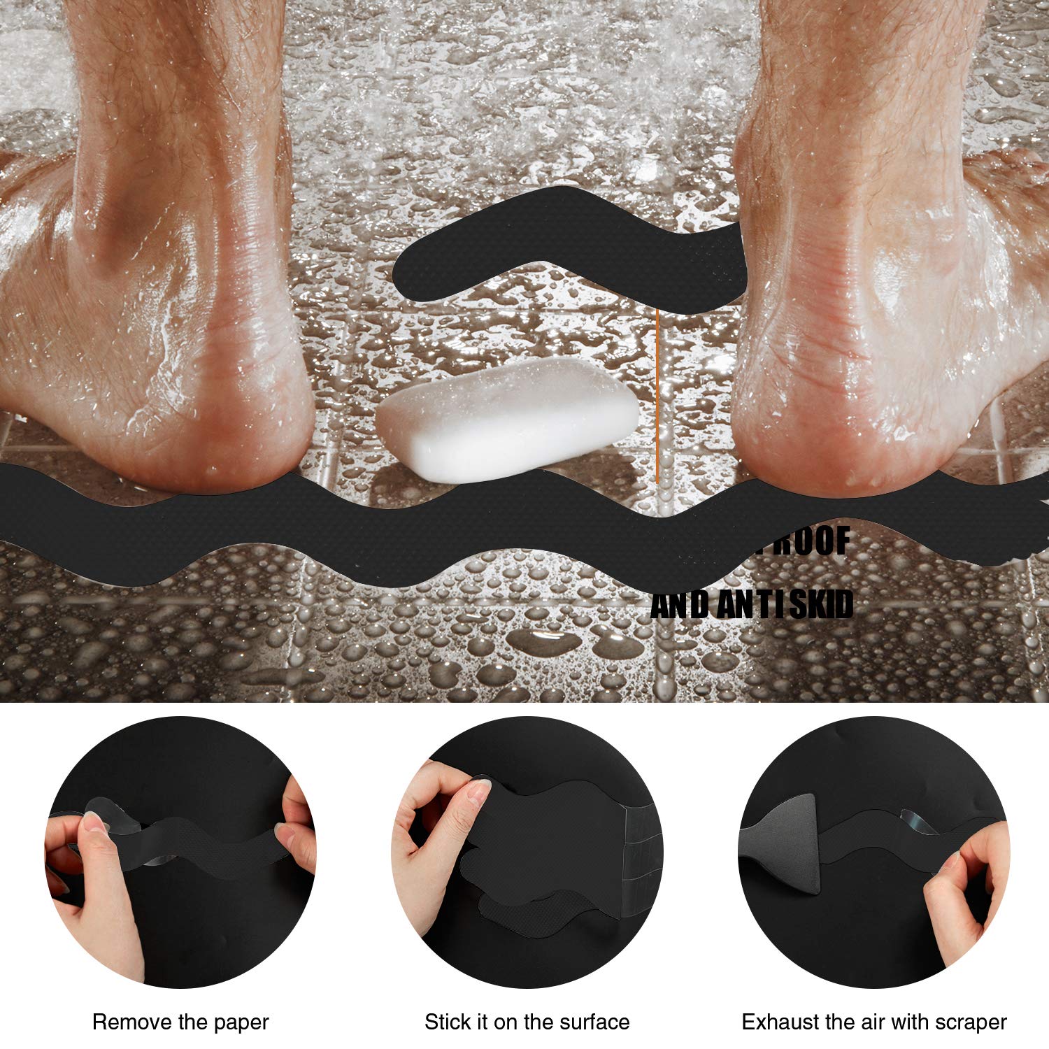 Secopad Patented Anti Slip Shower Stickers 24 Pcs Safety Bathtub Strips Adhesive Decals With Premium Scraper For Bath Tub Shower