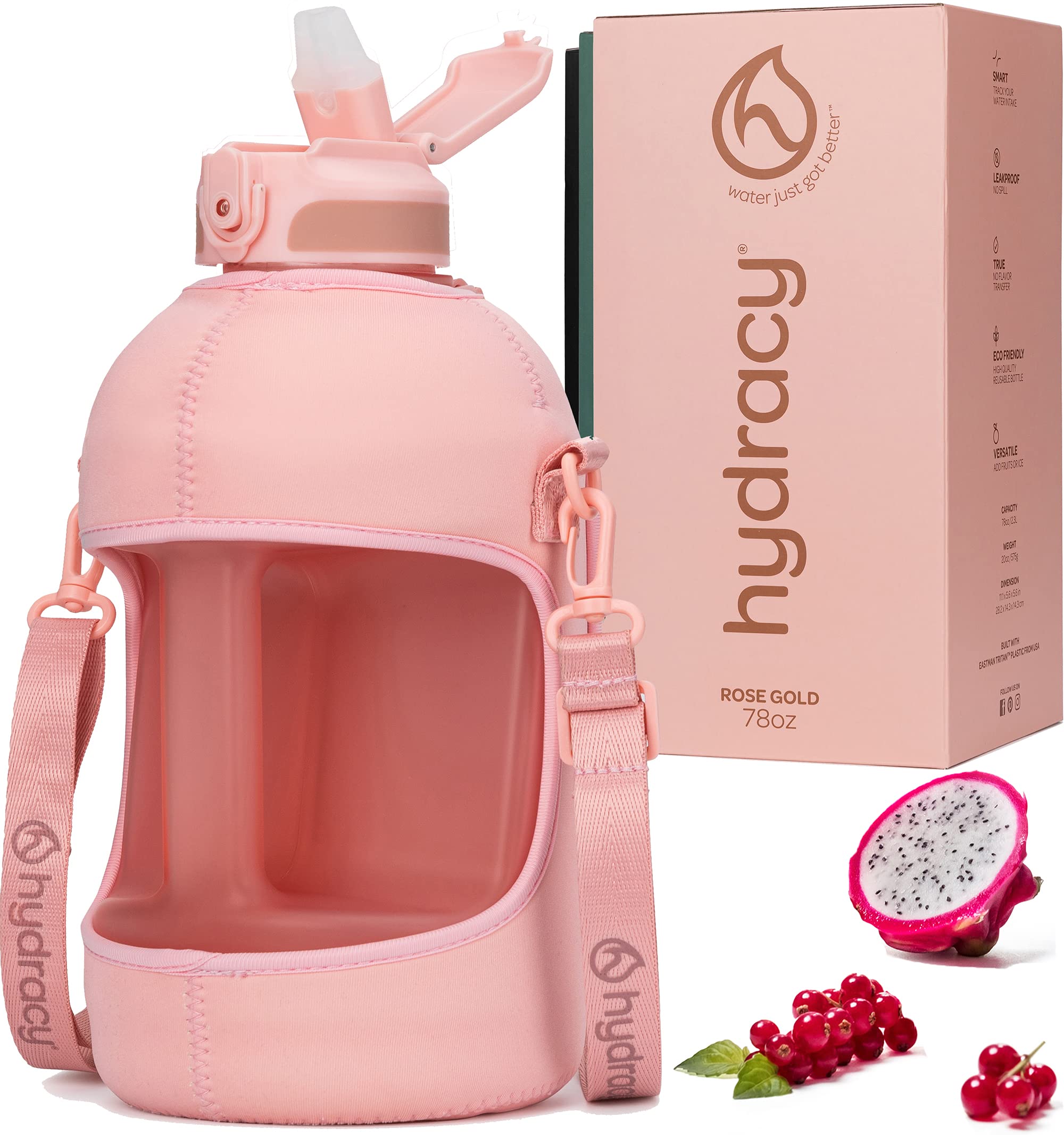 Hydracy Water Bottle With Storage Sleeve And Straw - Large Half Gallon Bpa Free Motivational Jug With Time Marker - Leak Proof G