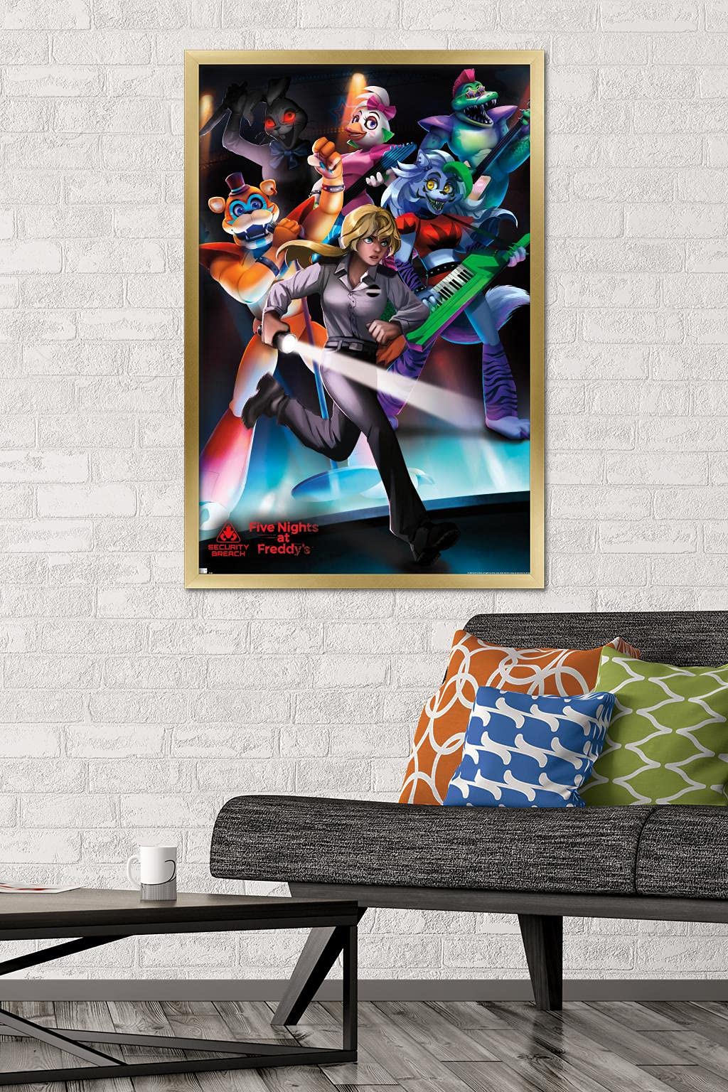 Trends International Five Nights At Freddy'S: Security Breach - Group Wall Poster, 22.375'' X 34'', Gold Framed Version