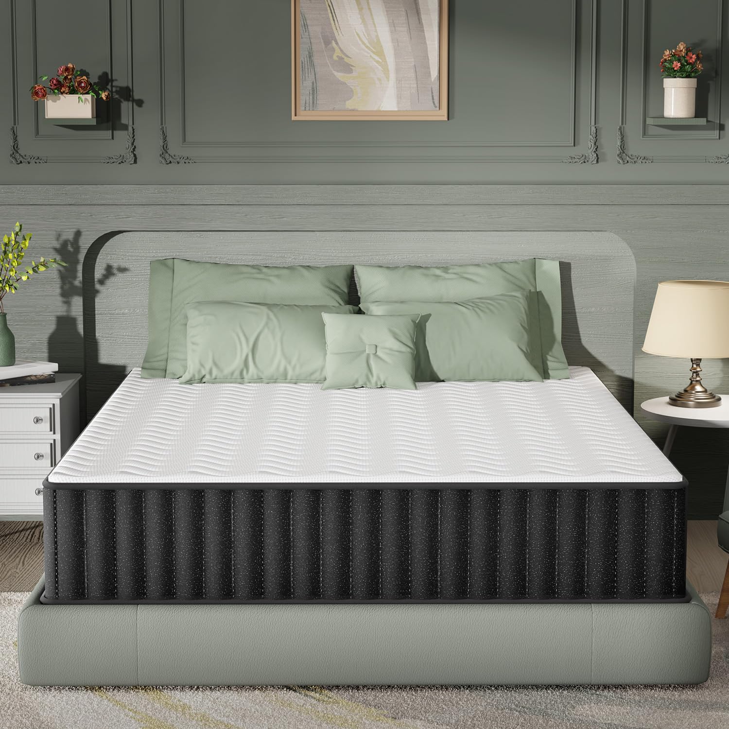 Pengucool 12 Inch King Size Memory Foam Mattress, Charcoal-Infused Cooling Mattress In A Box, Medium Firm For Back Pain Relief,