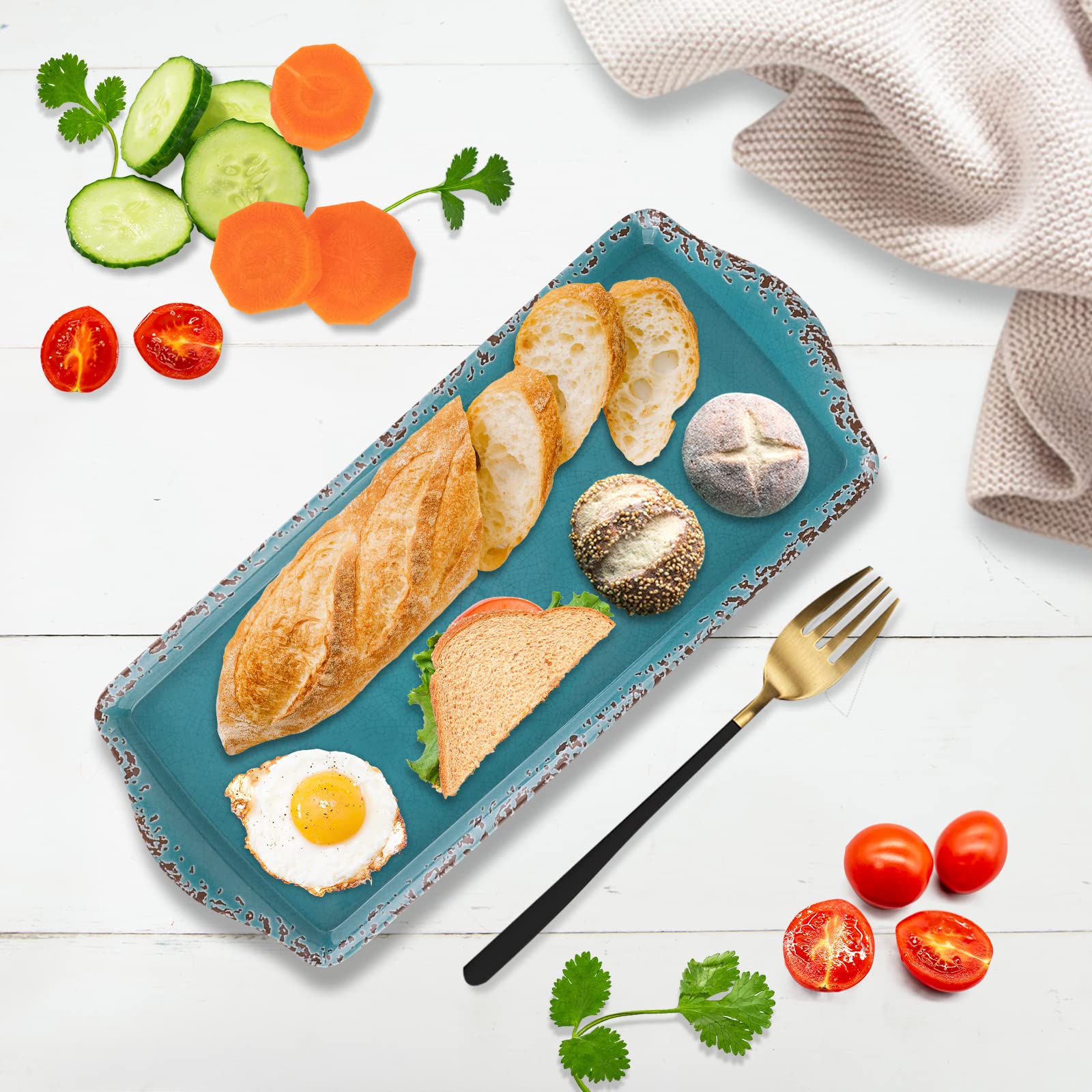 Lok-Osemile Gourmet Art Crackle Set Of 2 Melamine Rectangular Serving Trays/Platters Aquamarine Blue 15''