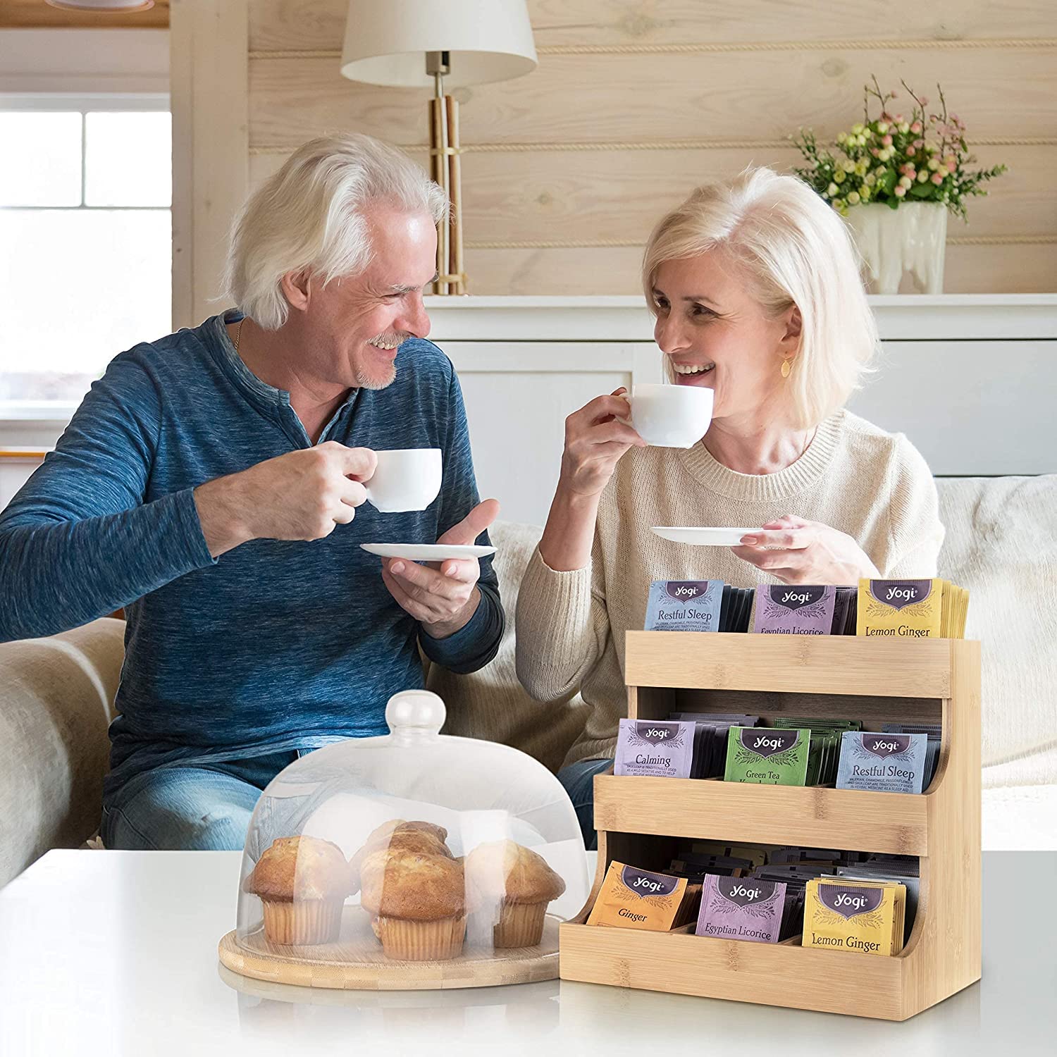 Theodore Vertical Tea Bag Organizer - Bamboo Tea Bag Holder. Holds 180 Tea Bags.Elegant And Practical Wooden Tea Box For Tea Sto