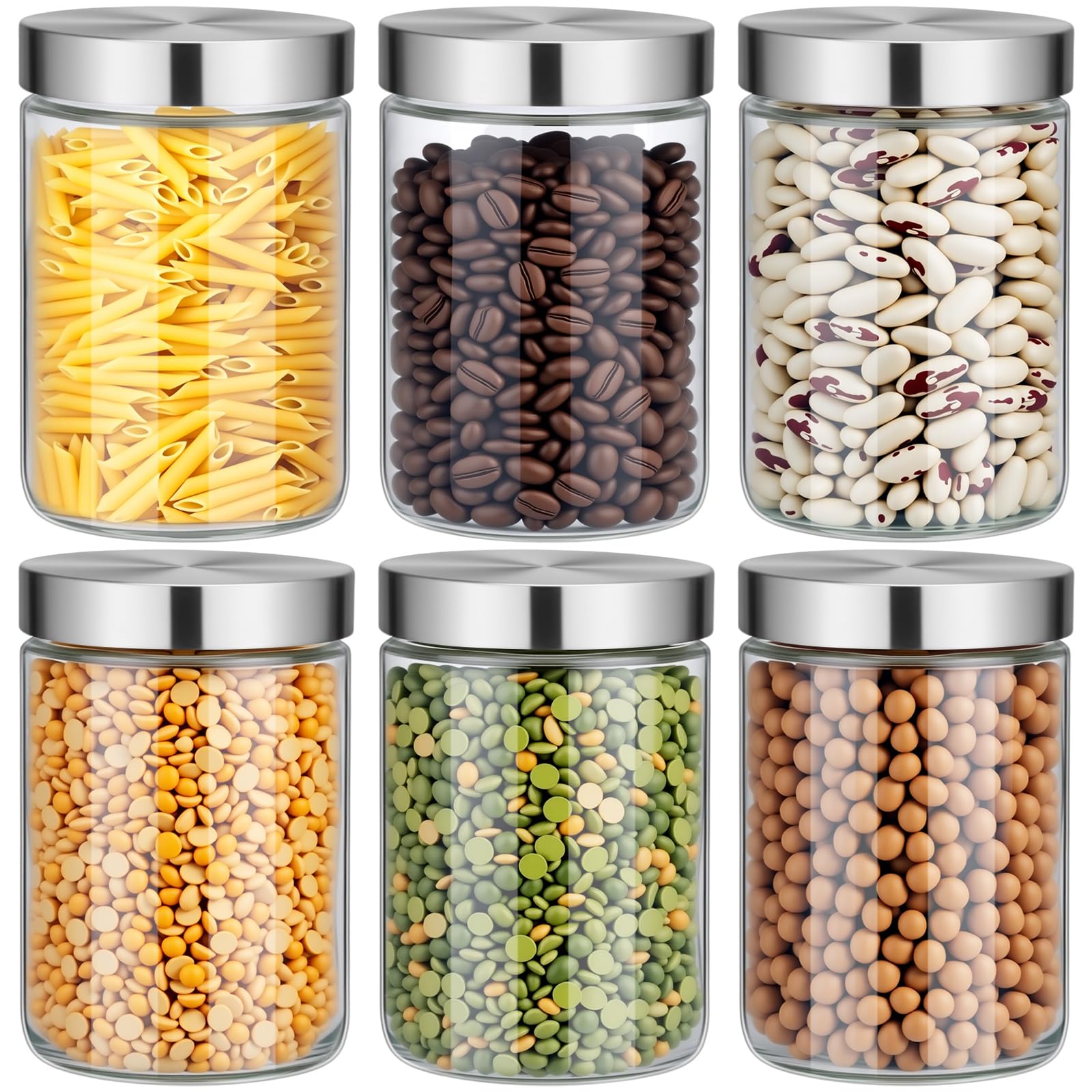 Teecyhooo 6 Pcs 34oz Clear Canisters Set for Kitchen, Glass Jars with Lids