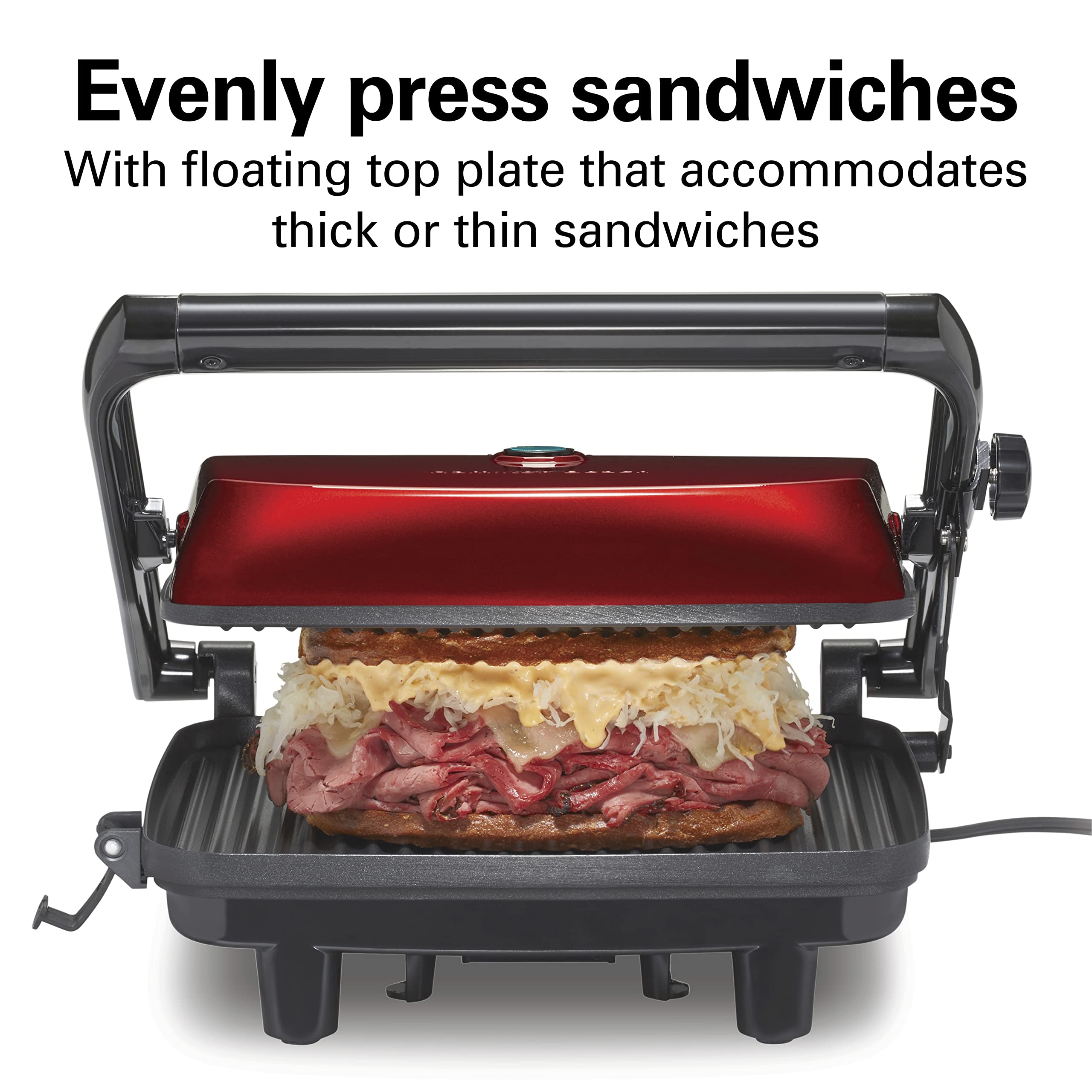 Hamilton Beach Panini Press Sandwich Maker & Electric Indoor Grill with Locking Lid, Opens Wide to Fit Any Thickness for Quesadi