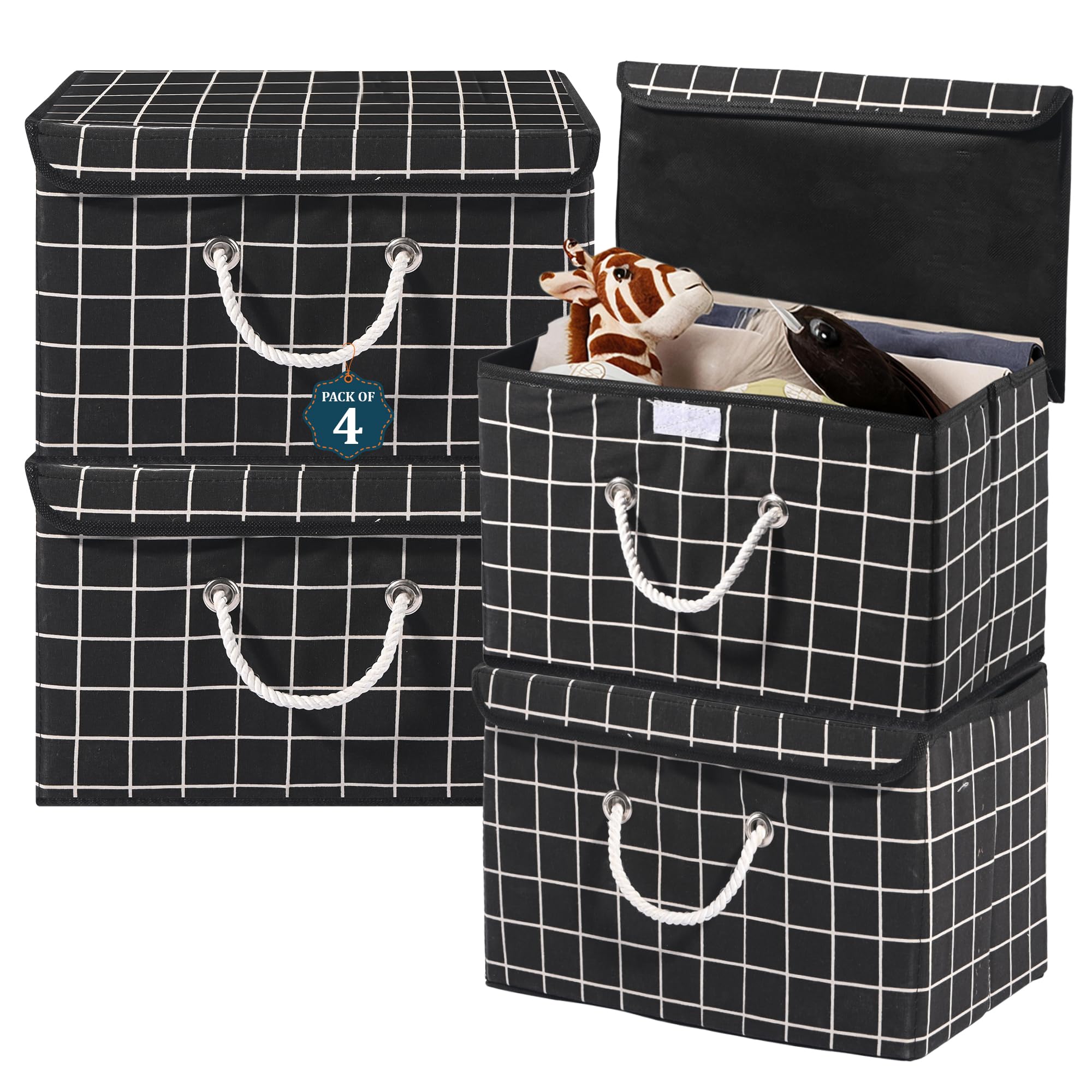 Kuber Industries Pack Of 4 Multipurpose Storage Box For Wardrobe With Lid & Handle | Large SpaceSaving Container Boxes For Stor