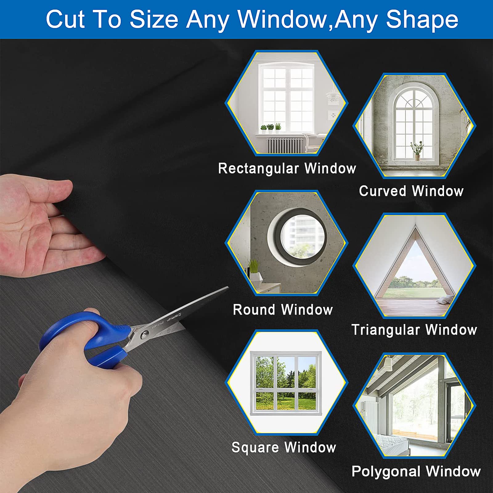 100% Blackout Blind Magnetic Window Cover 118 x 57Inch,No Drill,Cut Any Size/Shape,Portable Black Out Shades Curtains for Nurser