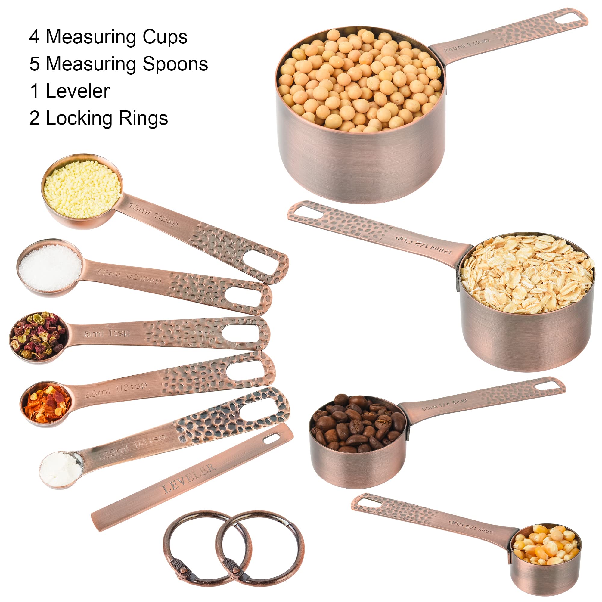 Smithcraft 10-Piece Measuring Cups and Spoons Set, Copper Stainless Steel, Nesting Design for Baking and Cooking