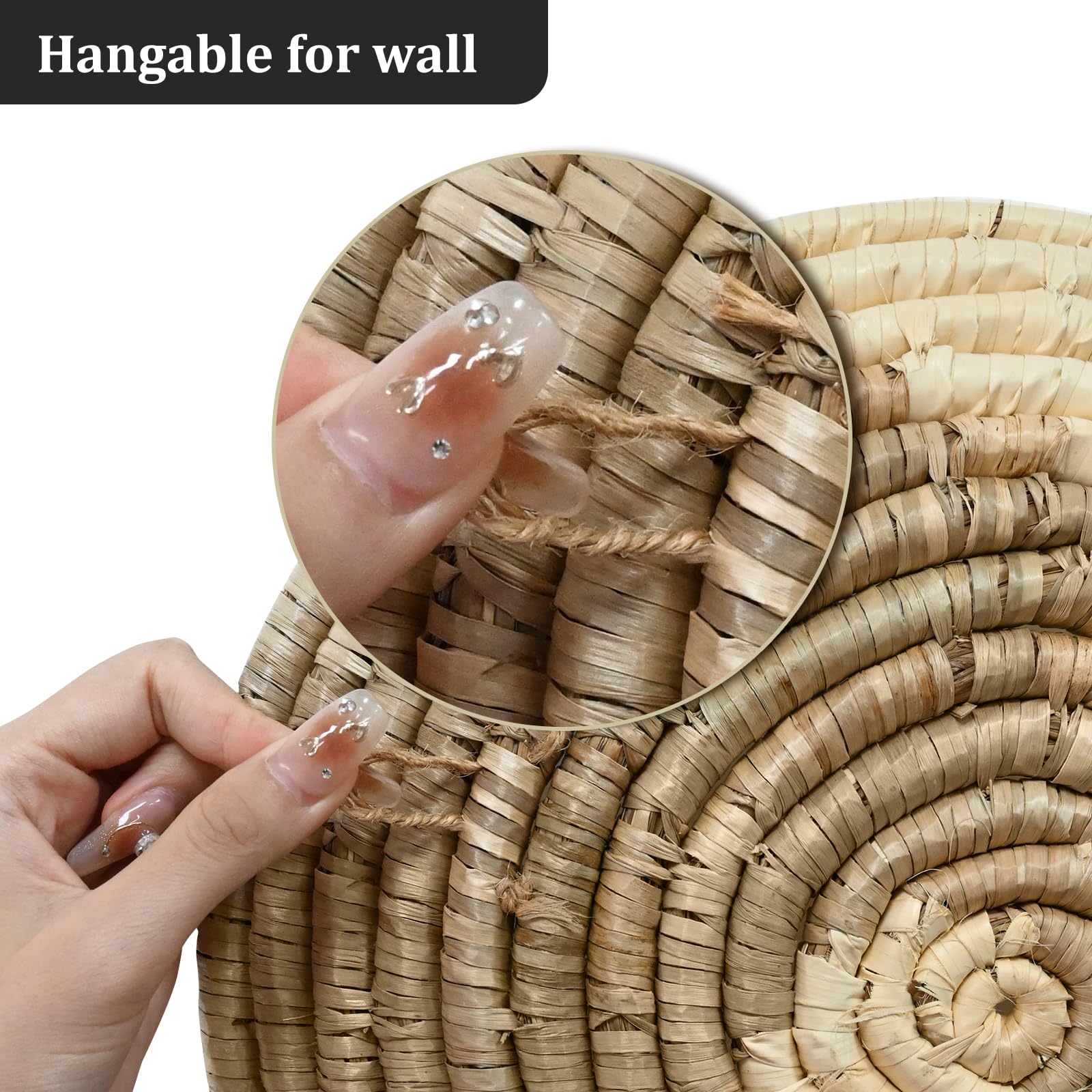 Coyacool Hanging Woven Wall Basket Decor - Wicker Wall Baskets Decor Boho Flat Set Of 7 - Boho Wall Decor Art - African Baskets