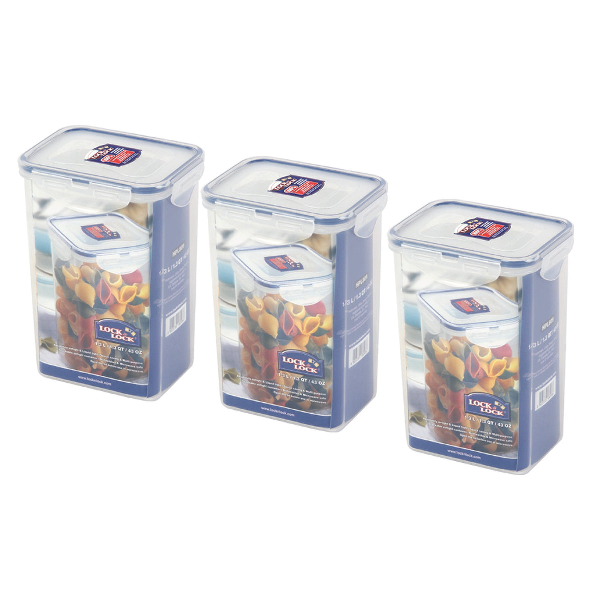 (Pack Of 3) Lock & Lock Airtight Rectangular Tall Food Storage Container 43.96-Oz / 5.49-Cup