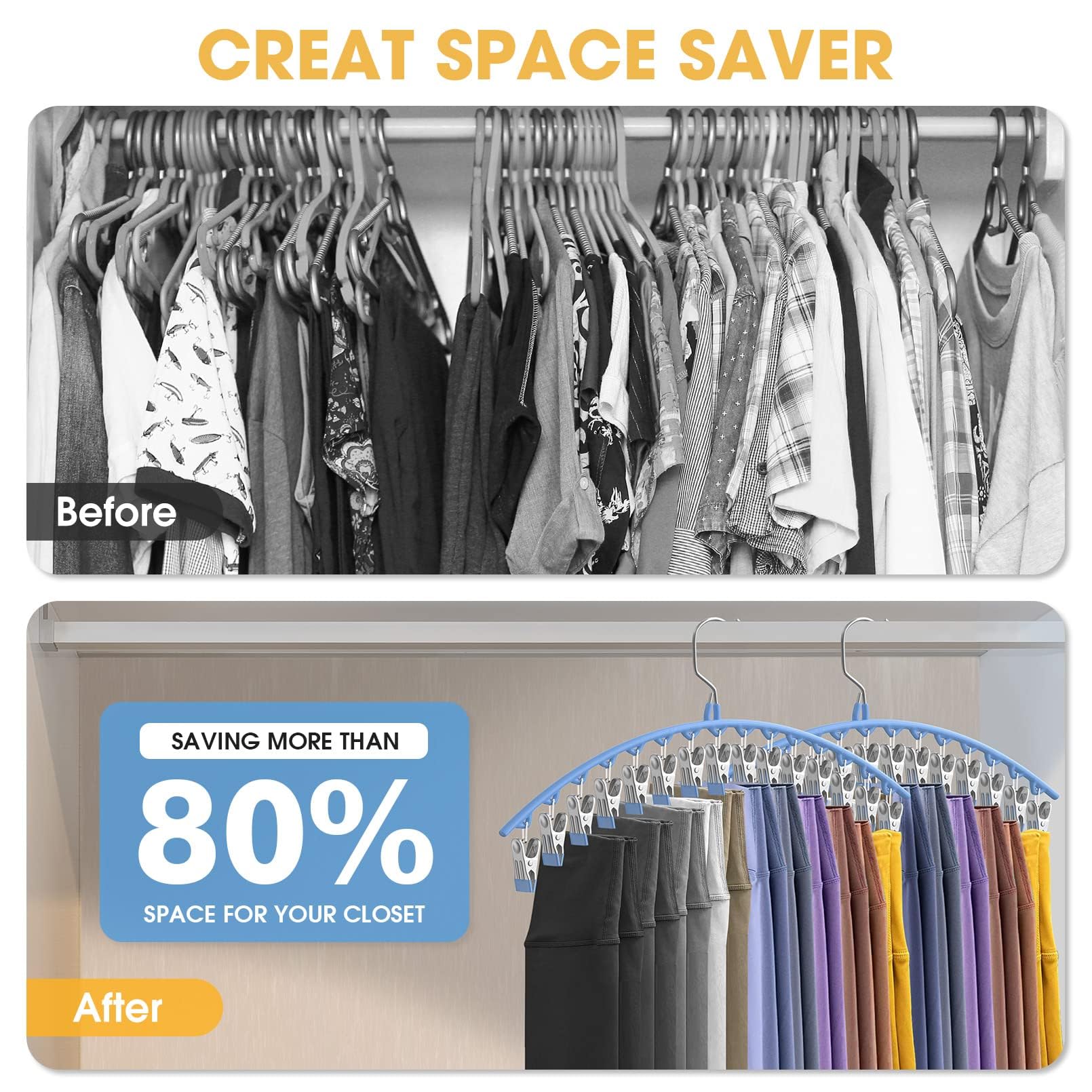 Upgrade Skirt Pants Hangers With Clips, Metal Legging Organizer For Closet With 15 Cilps Holds 60 Leggings/Shorts/Jeans/Skirts P