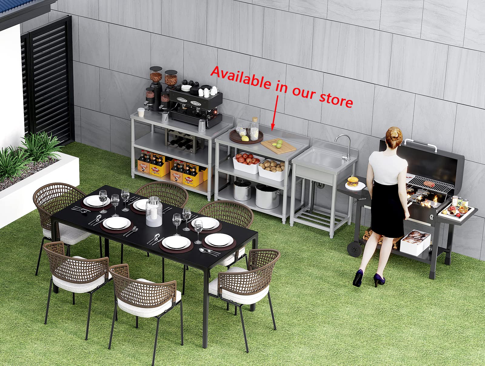 Free Standing Stainless-Steel Single Bowl Commercial Restaurant Kitchen Sink Set w/Faucet  Prep & Utility Washing Hand Basin w/Storage Shelve  laundry tub for Indoor Outdoor (22in)