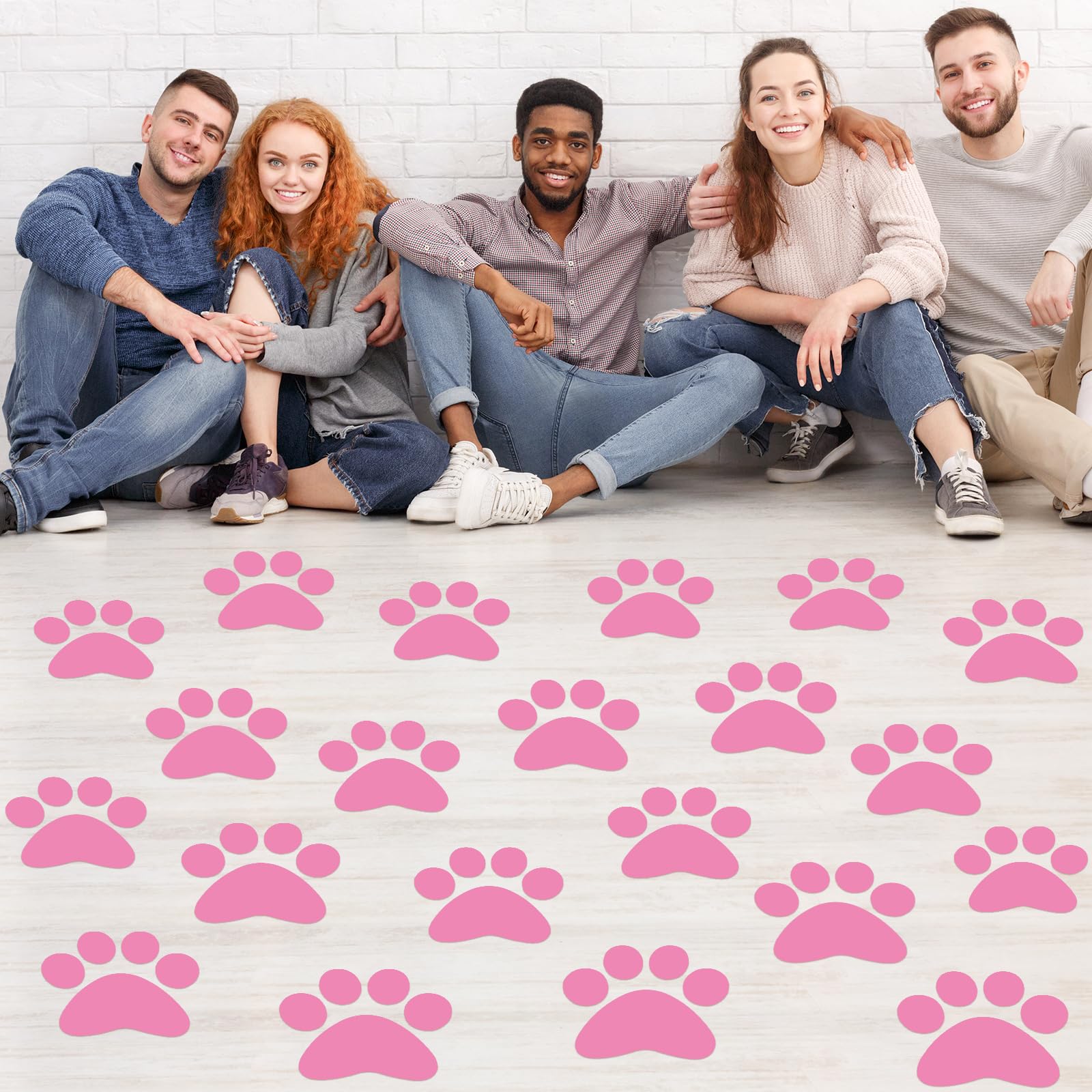 ReliThick 30 Pcs Paw Print Floor Decal 7.5 Large Pawprints Wall Cling Self Adhesive Footprint Floor Cling Window Stickers Wall D