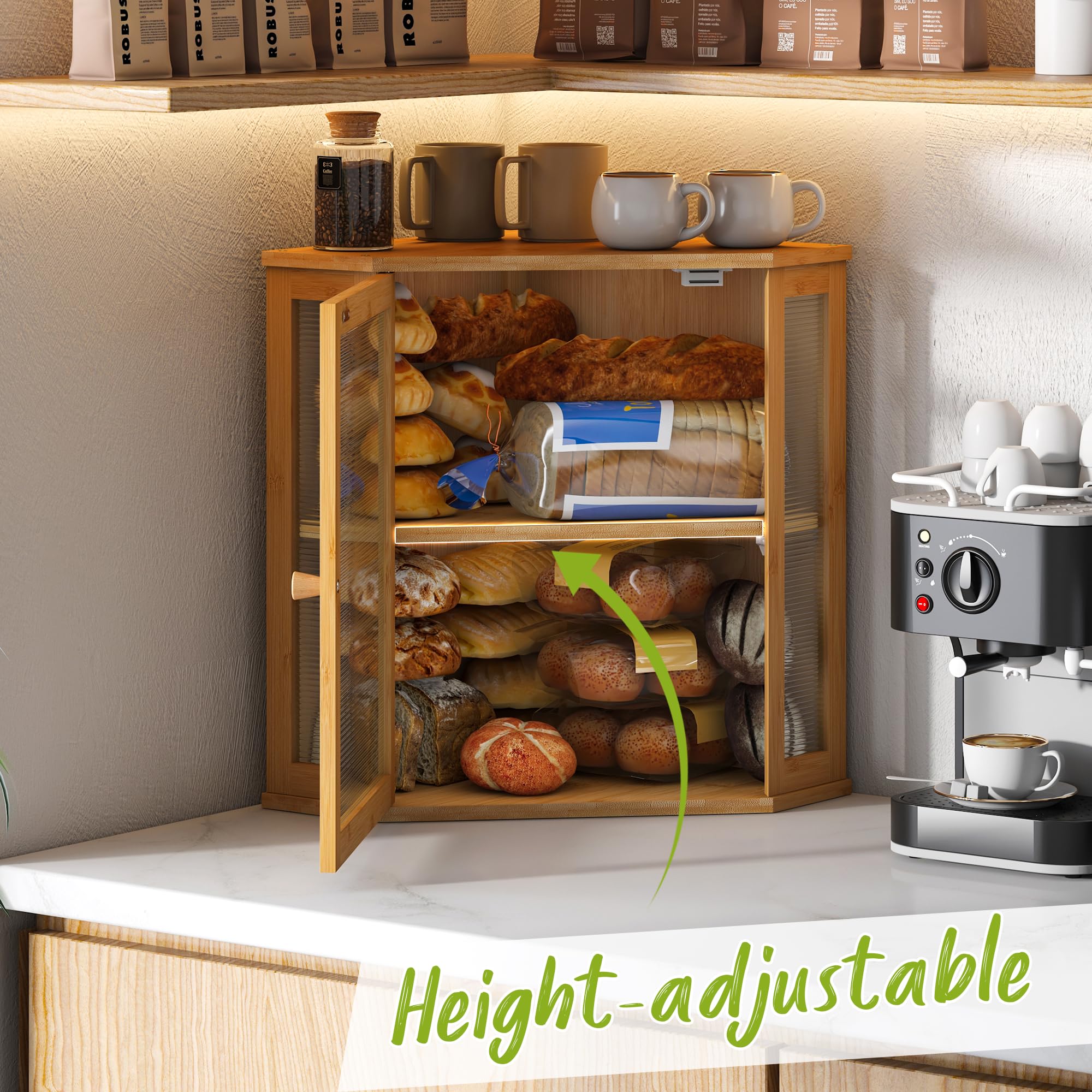 BMOSU Bamboo Bread Box - Large Capacity Double Layer Storage Bin, Extra Large, Natural Finish