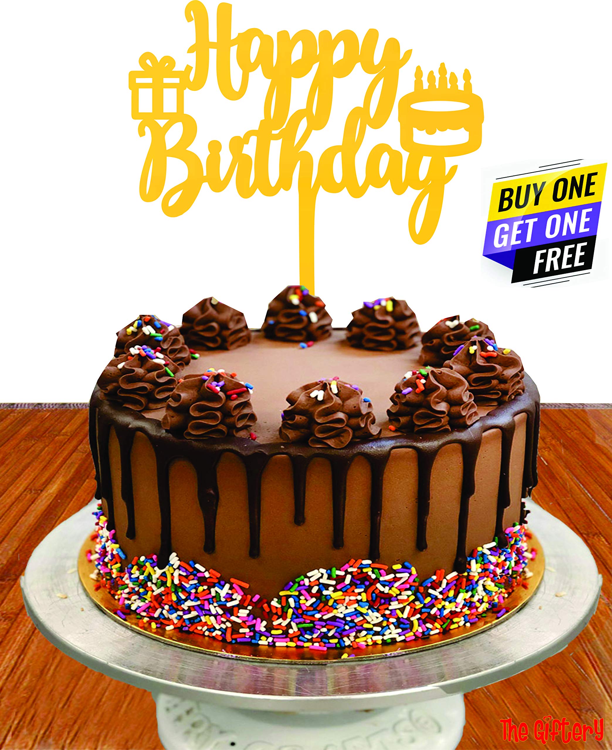 The Giftery  Mirror Gold Acrylic Cake Topper (Happy Birthday)