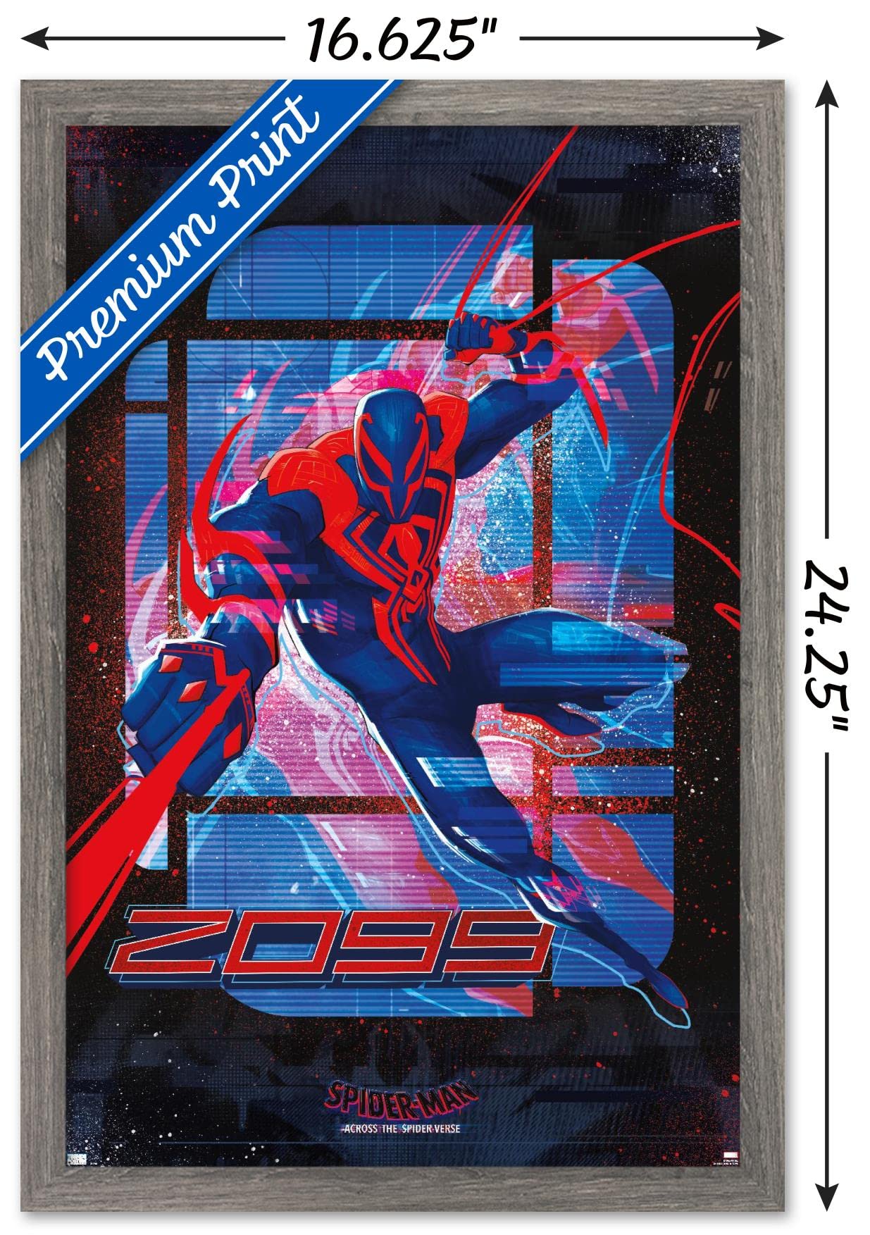 Trends International Marvel Spider-Man: Across The Spider-Verse - Spider-Man 2099 Wall Poster, 14.72'' X 22.37'', Barnwood Frame