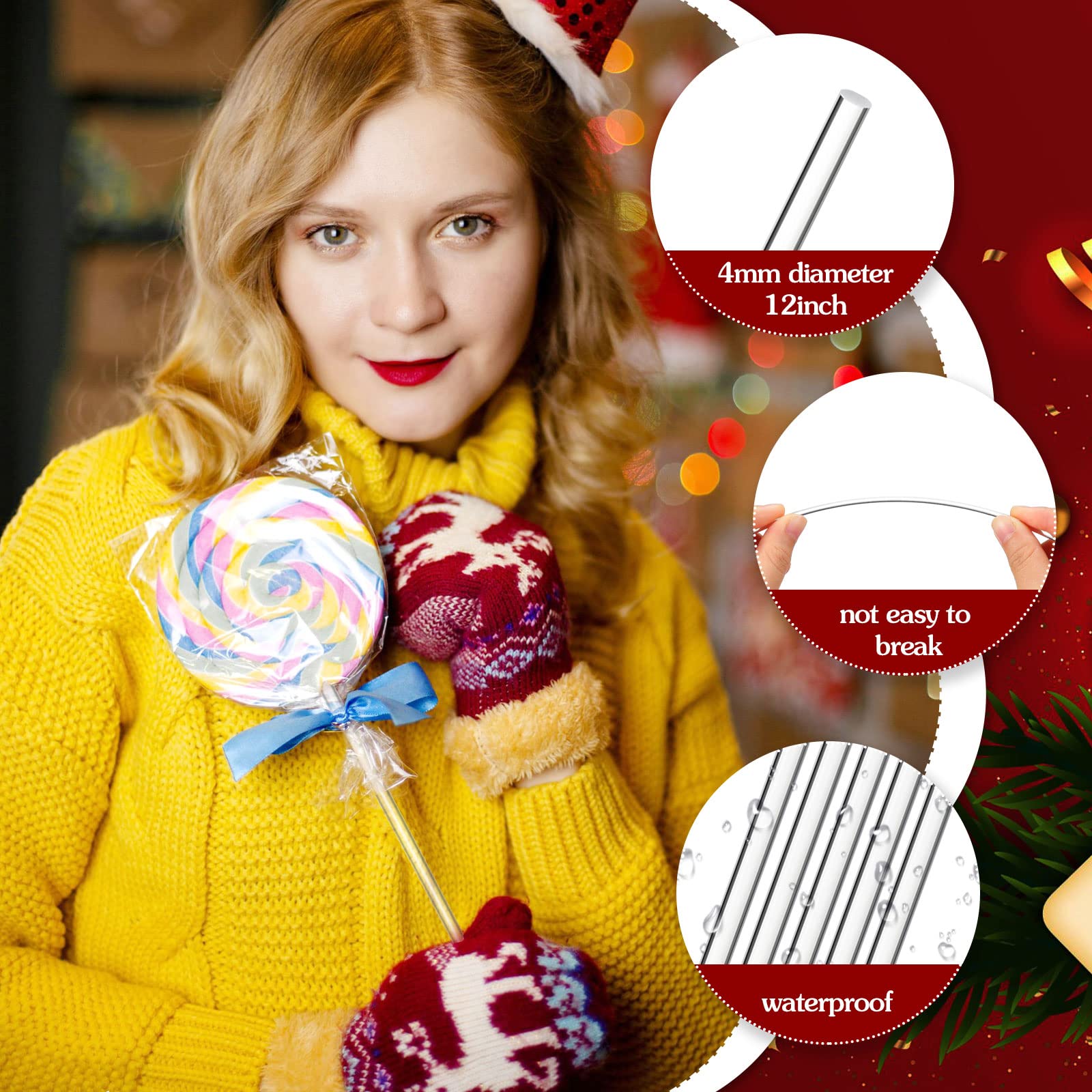 Zopeal 200 Pieces Acrylic Lollipop Sticks Cake Pops Candy Treat Sticks For Wedding Halloween Christmas Candy Cake Pops Toppers C