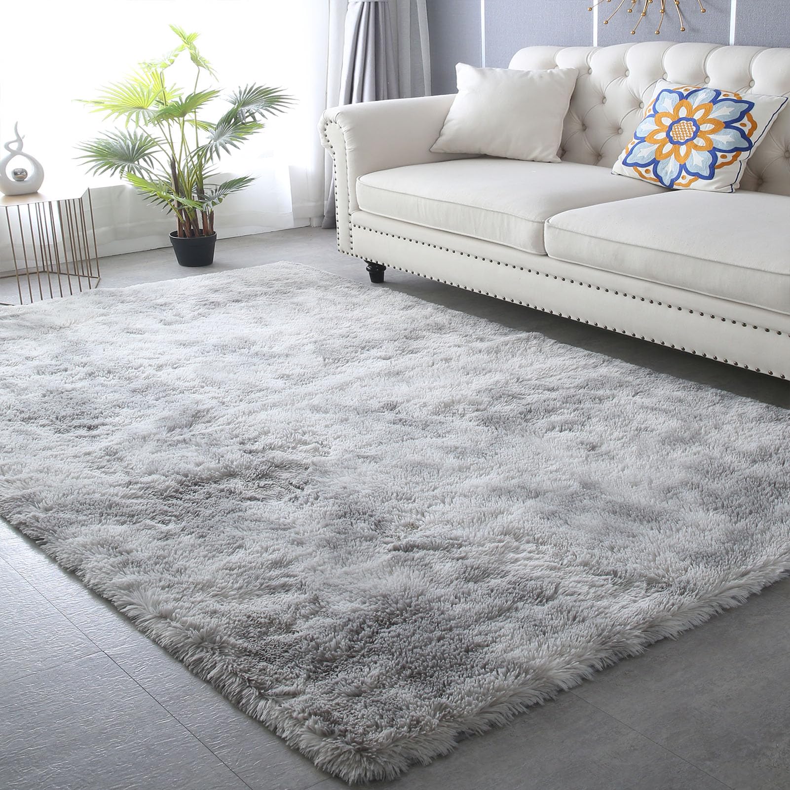 Grey Shag Area Rug 9x12 - Large Soft Fluffy Plush Grey Rugs for Bedroom Living Room - Non Slip Modern Shaggy Fuzzy Floor Carpet,