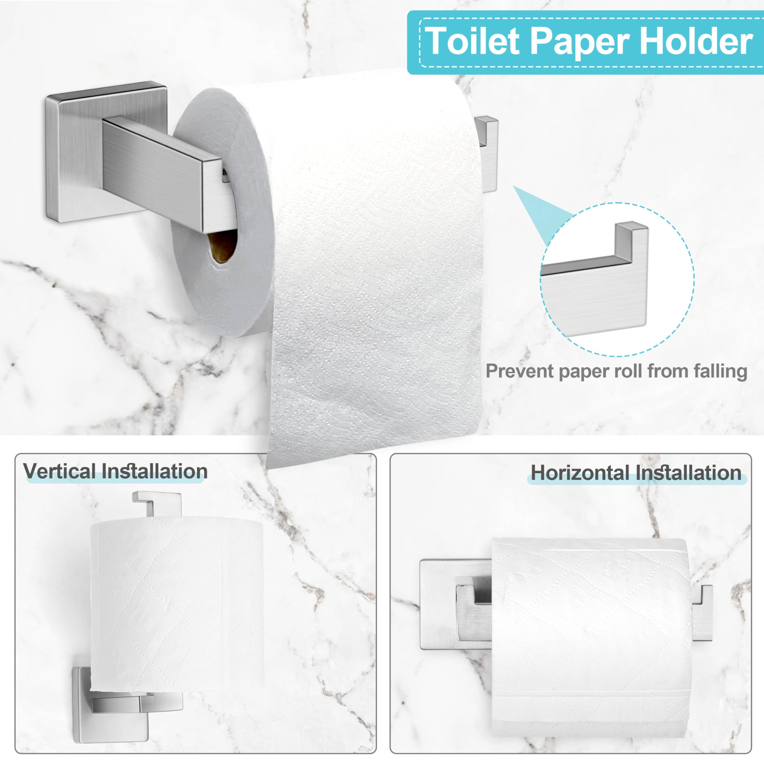 Herogo 5 Pieces Bathroom Accessories Set, 23.5 Inch Brushed Nickel Bathroom Hardware Set, Including Toilet Paper Holder, Hand To