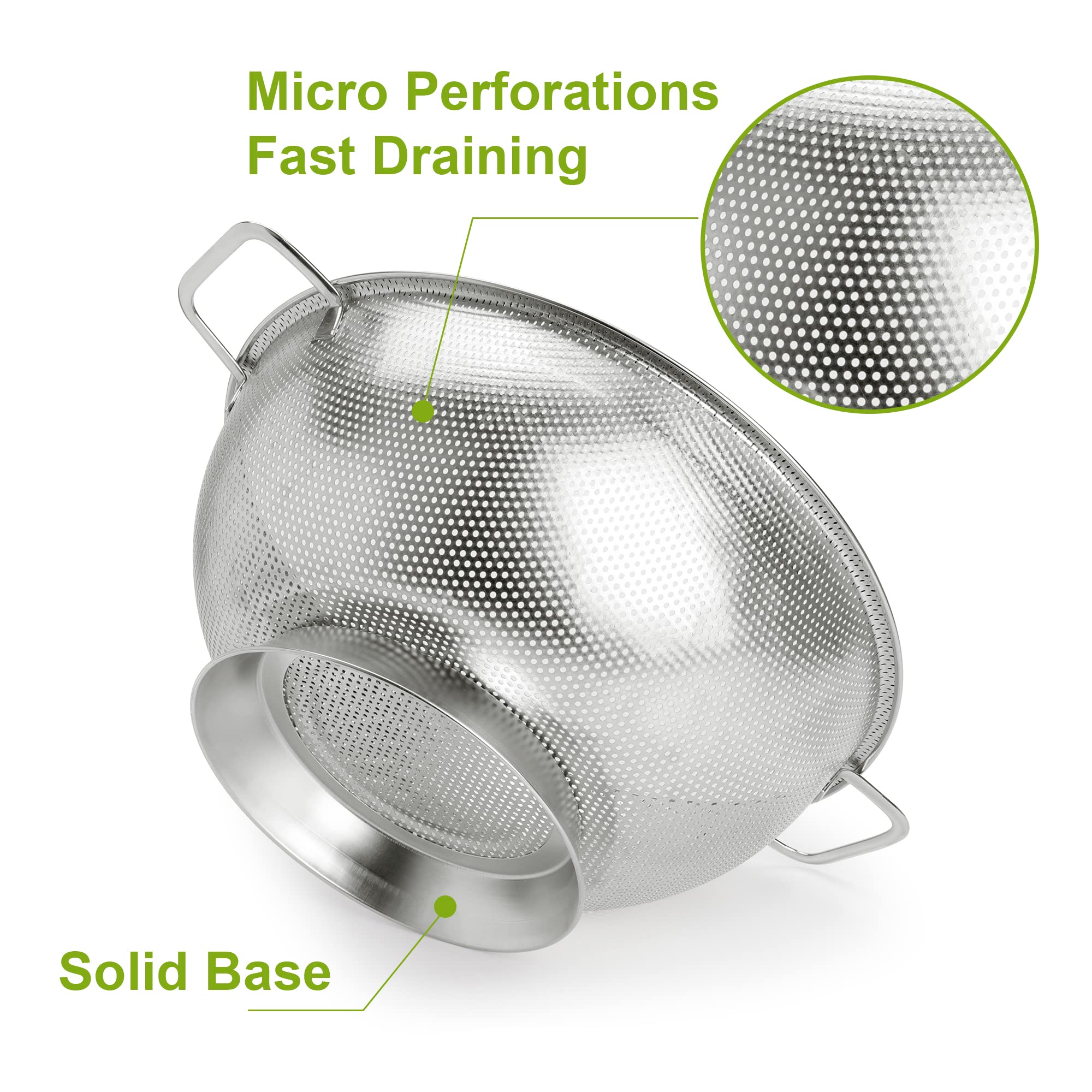 Gulex Colander Stainless Steel 3-Quart, Strainer For Kitchen Food, Dishwasher Safe