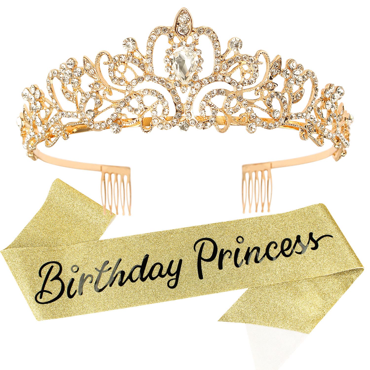 Birthday Princess Crowns Tiara For Girls, Happy Birthday Sash For Princess Party Decorations Supplies, Birthday Gifts For Girls