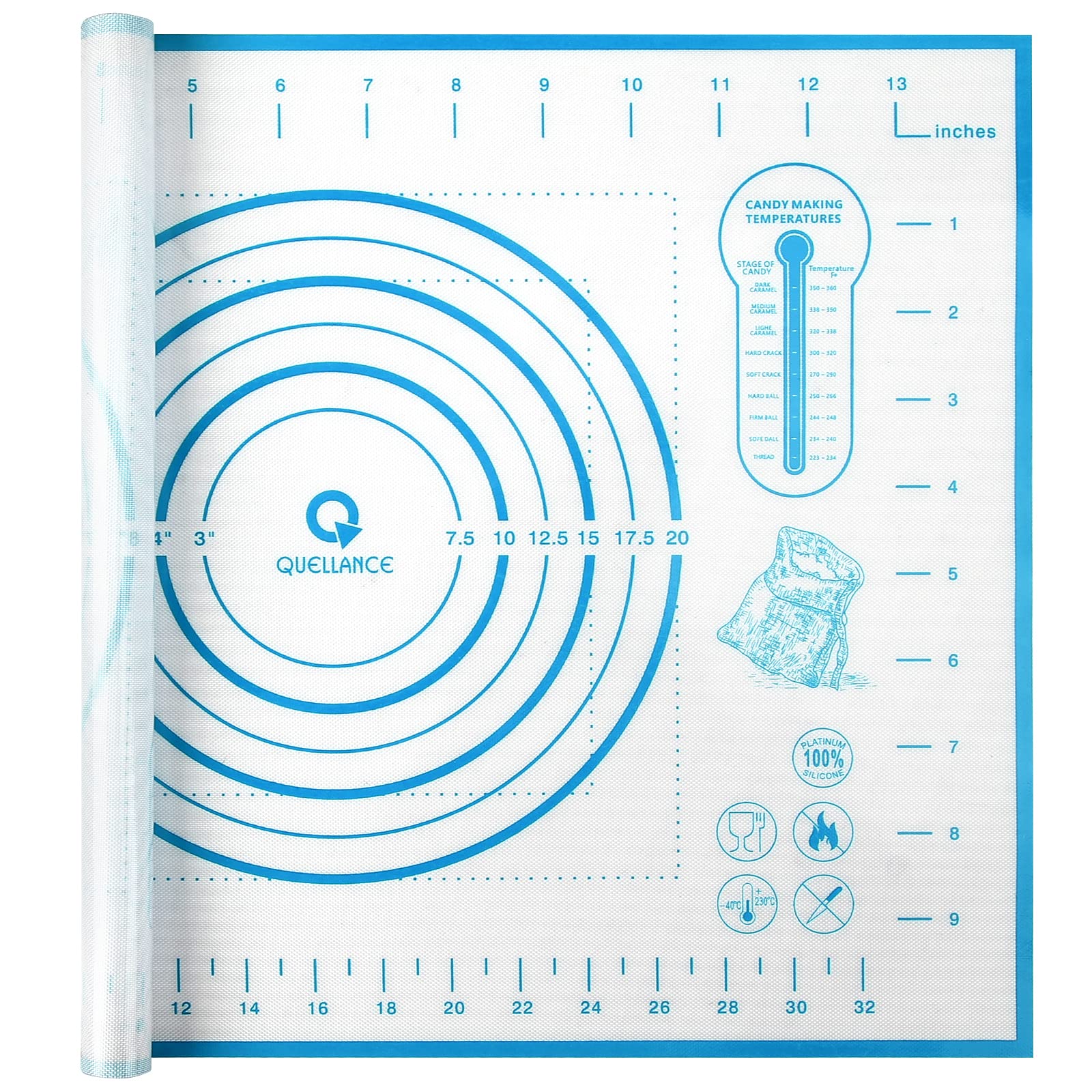 Silicone Pastry Mat With Measurement, Kids Rolling Mat For Fondant, Rolling Dough, Pie Crust, Pizza And Cookies, Baking Mat,12''