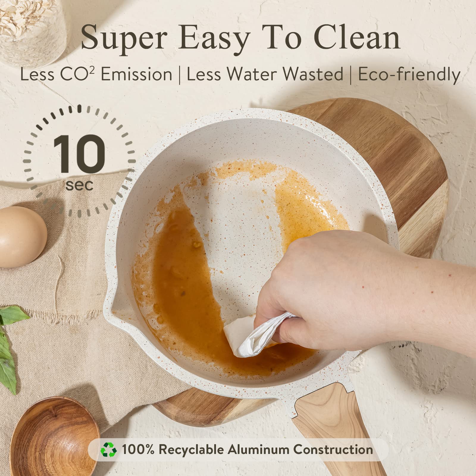 Carote 1.5Qt & 2.5Qt Sauce Pan Set With Lid Nonstick Saucepan 4 Pcs Non Stick Sauce Pots Cooking Pot With Pour Spout, Easy To Cl