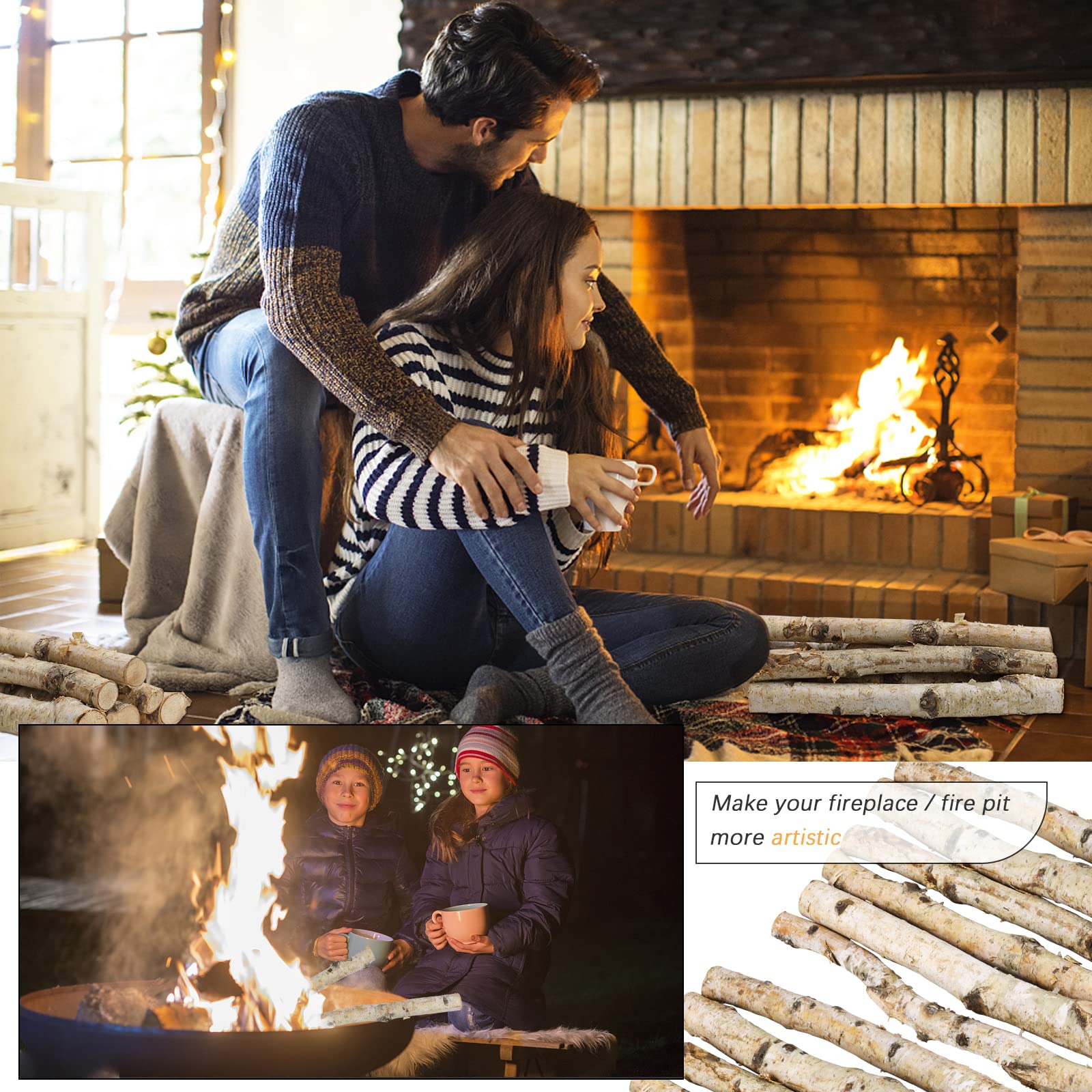 Uplama 6Pack Small Birch Logs For Fireplace Unfinished Wood Crafts Diy Home Decorative Burning,Fireplace Log Set (0.78''-1.18''