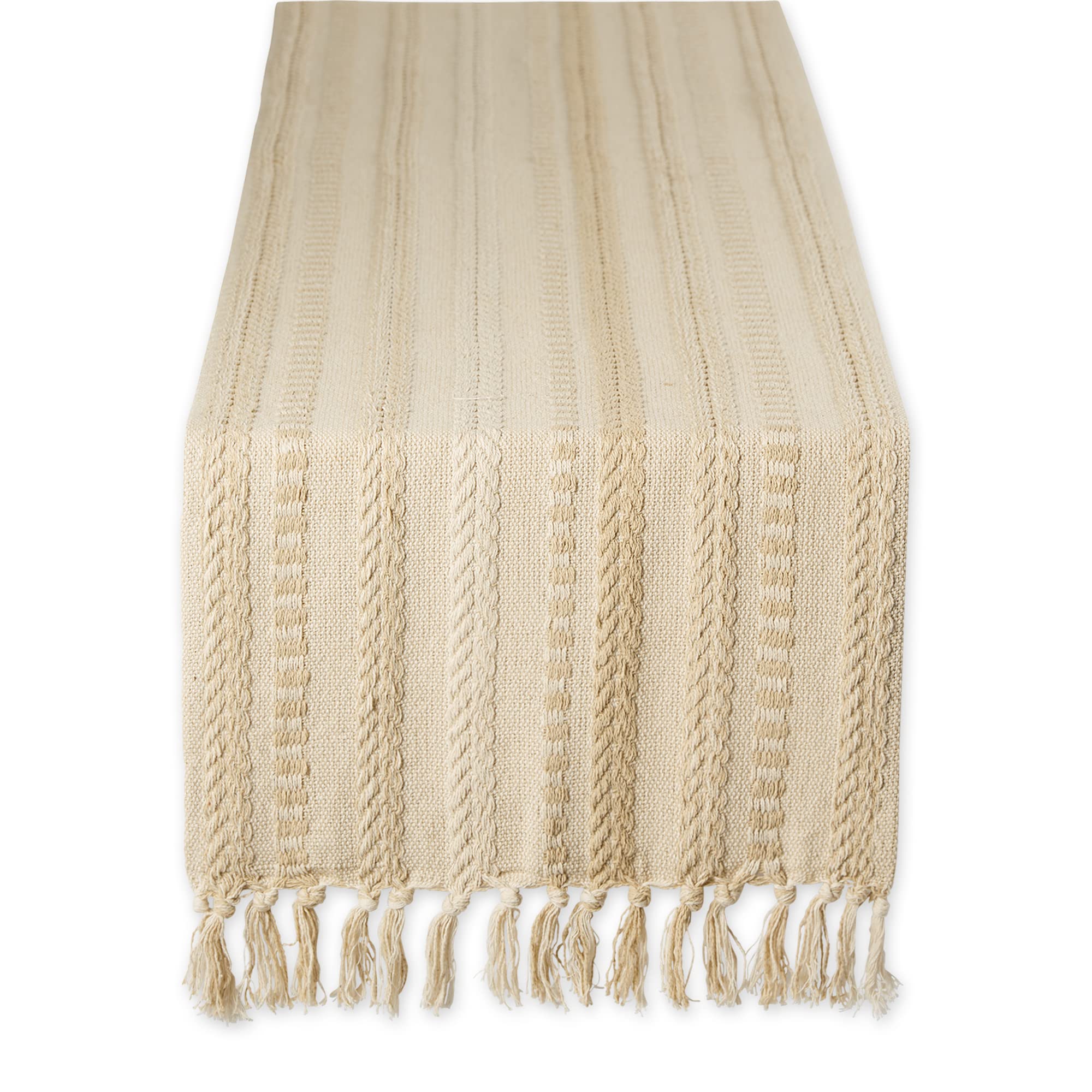 Dii Farmhouse Braided Stripe Table Runner Collection, 15X108 (15X113, Fringe Included), Vintage Linen