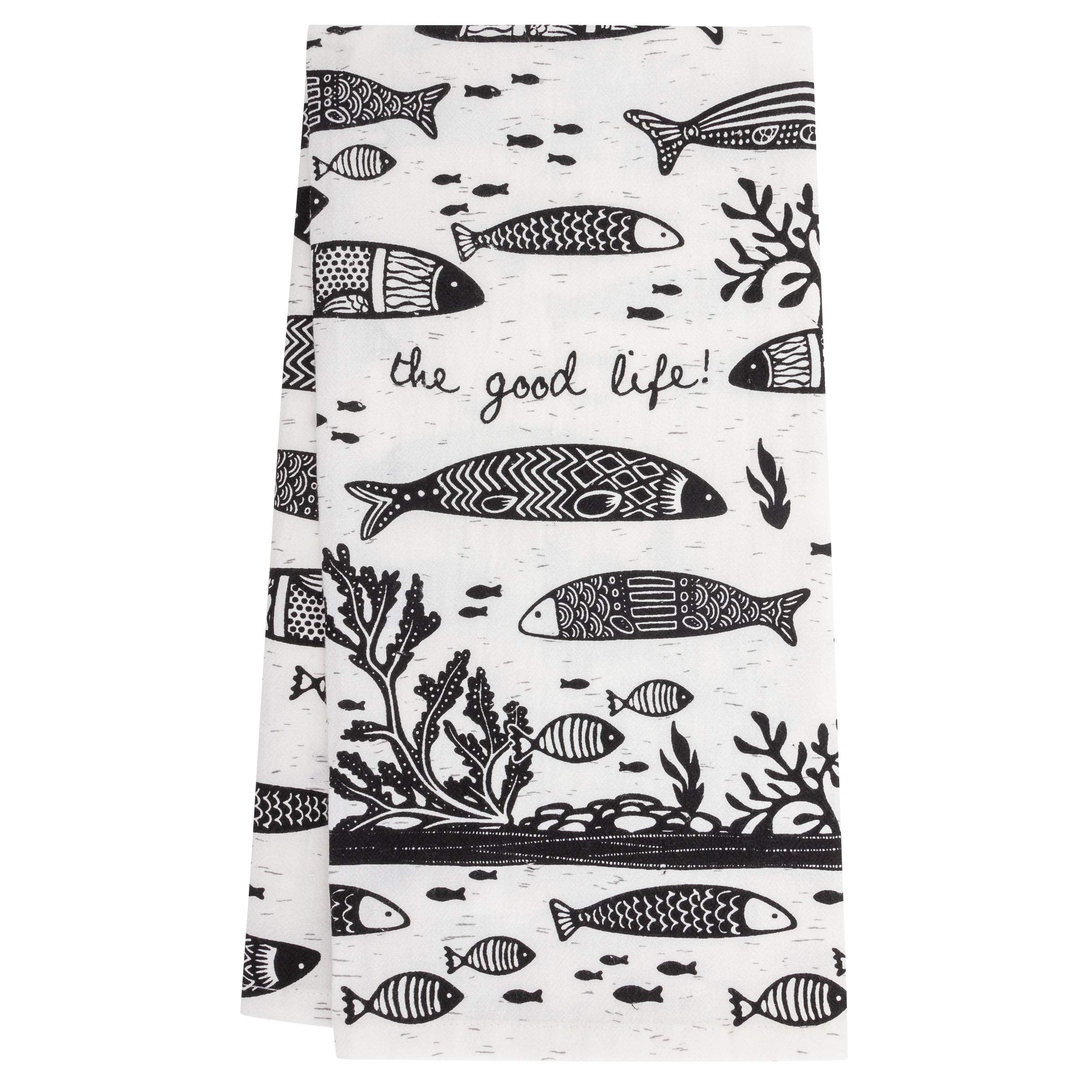 Karma Gifts Black And White Boho Tea Towels, 28'' L X 20'' W, Fish