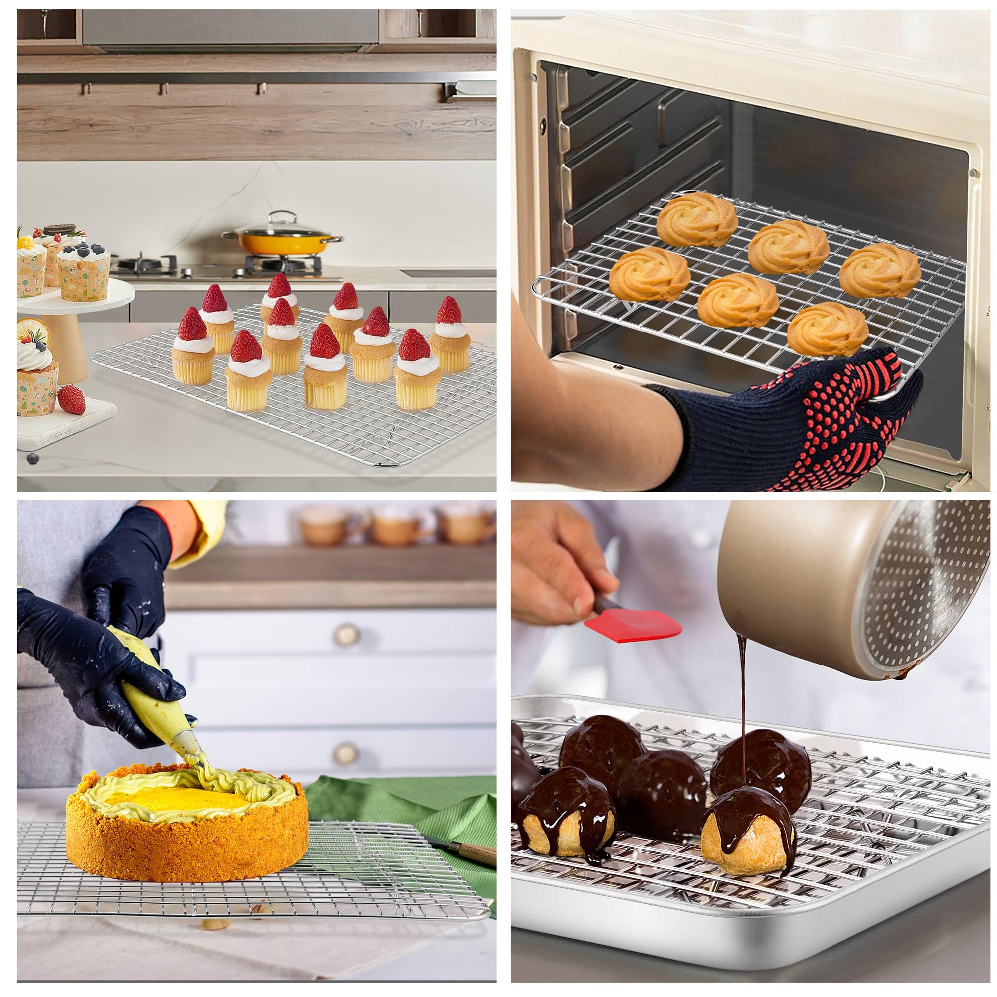 Teamfar Cooling Rack Set Of 4, Stainless Steel Grid Cooking Roasting Racks For Various Size Baking Sheet Toaster Oven Pan, Healt
