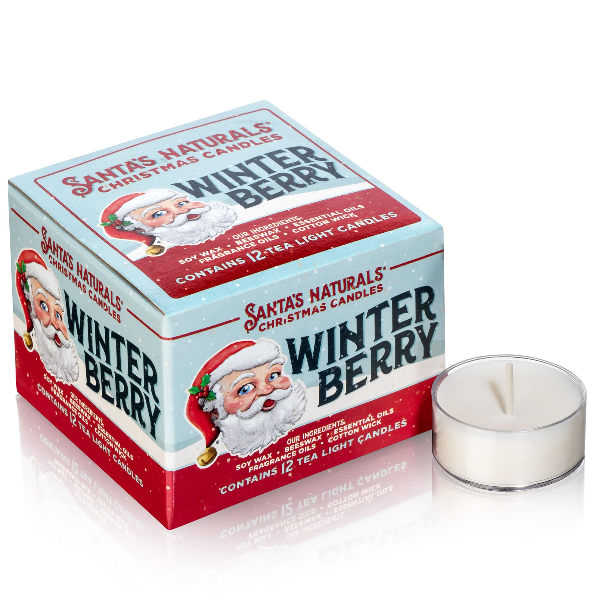 Santa s Naturals Winter Berry Christmas Tea Light Candles for Holidays & Gifts, Cinnamon & Spice Scent, Soy & Beeswax Blend, 4-H