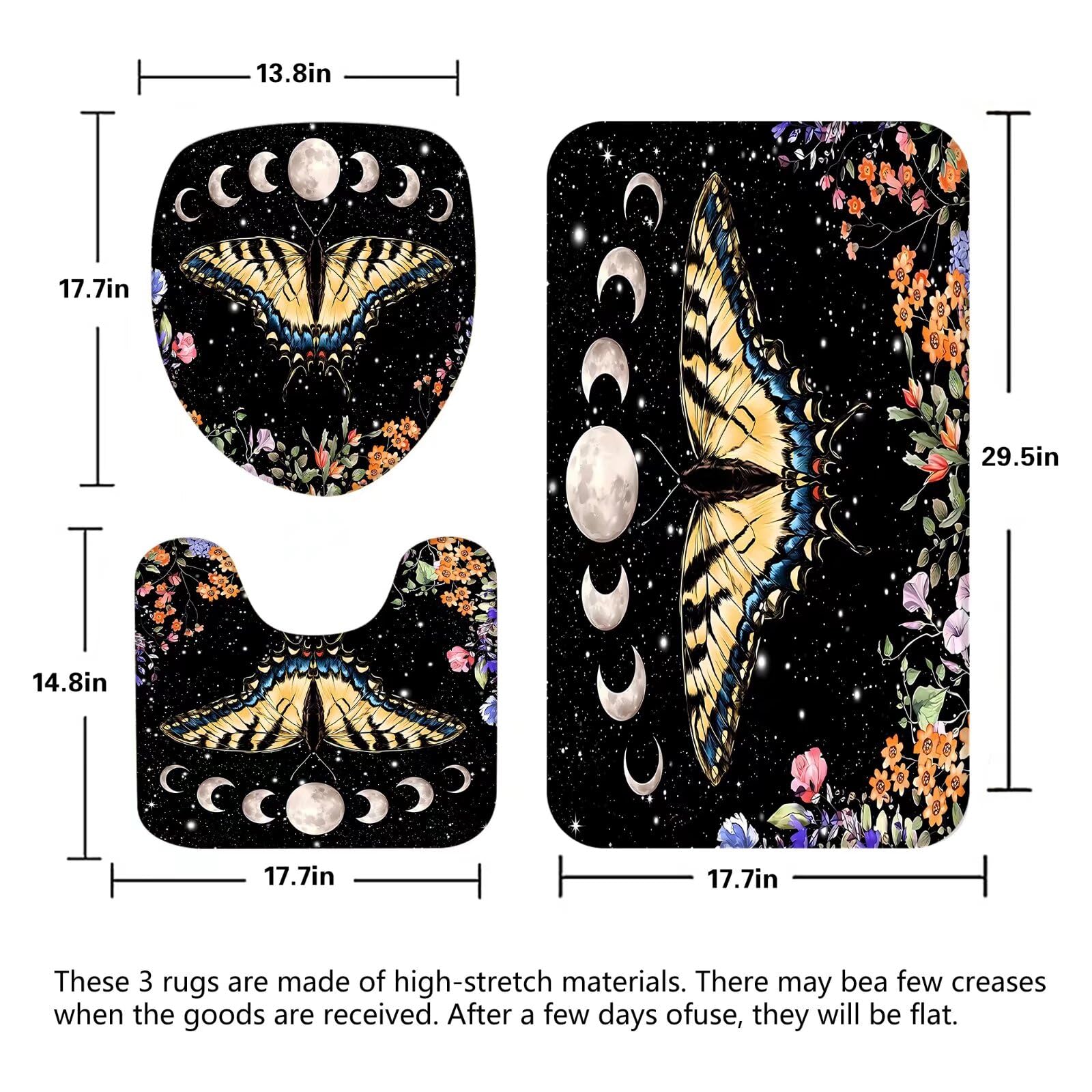 Pretyw 4 Pcs Black Butterfly Moon Shower Curtain Set Vintage Aesthetic Gothic Bathroom Set With Floral Plants Bathroom Set With