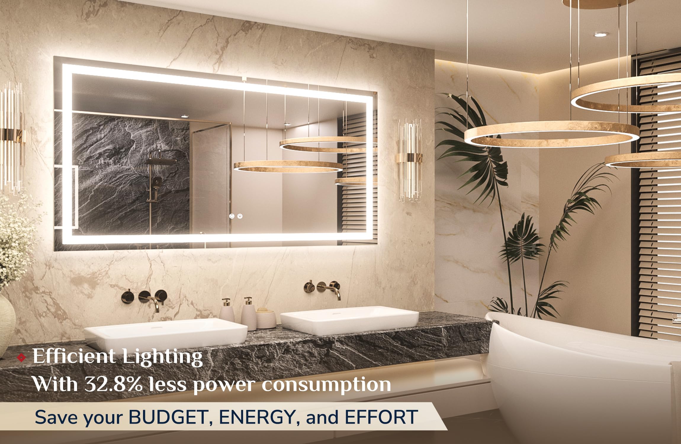 Keonjinn Led Bathroom Mirror 55     X 30     With Frontlit & Backlit, Lighted Mirror For Bathroom Wall With Stepless Dimmable 3-