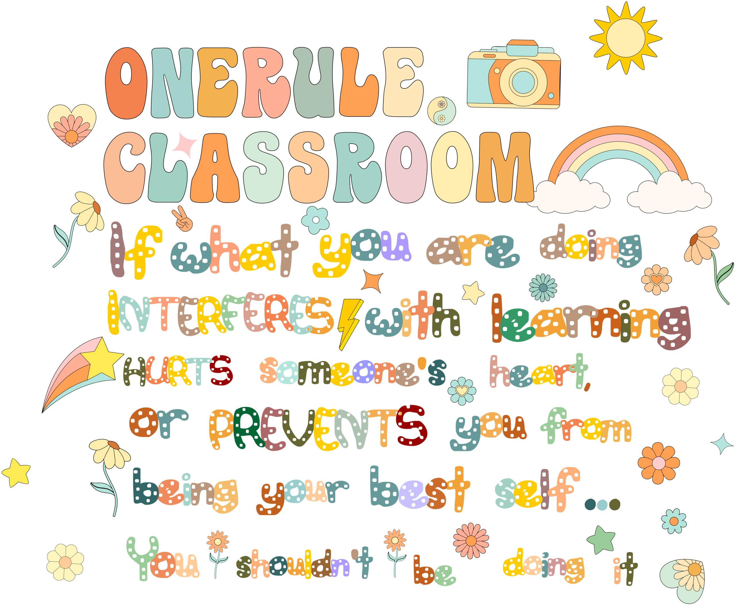 Classroom Wall Decals Colorful Inspirational Wall Decal Rainbow Flower Wall Sticker Peel And Stick For Nursery Playroom Preschoo