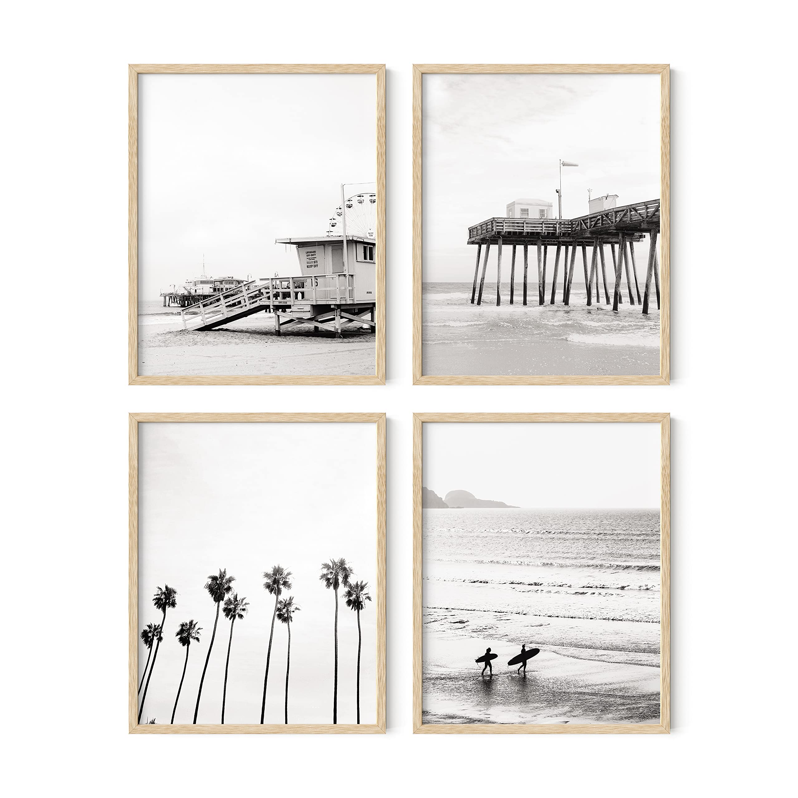Haus And Hues Beach Wall Art Black And White - Set Of 4 Black And White Wall Art Beach Posters, Beach Wall Decor, Black And Whit