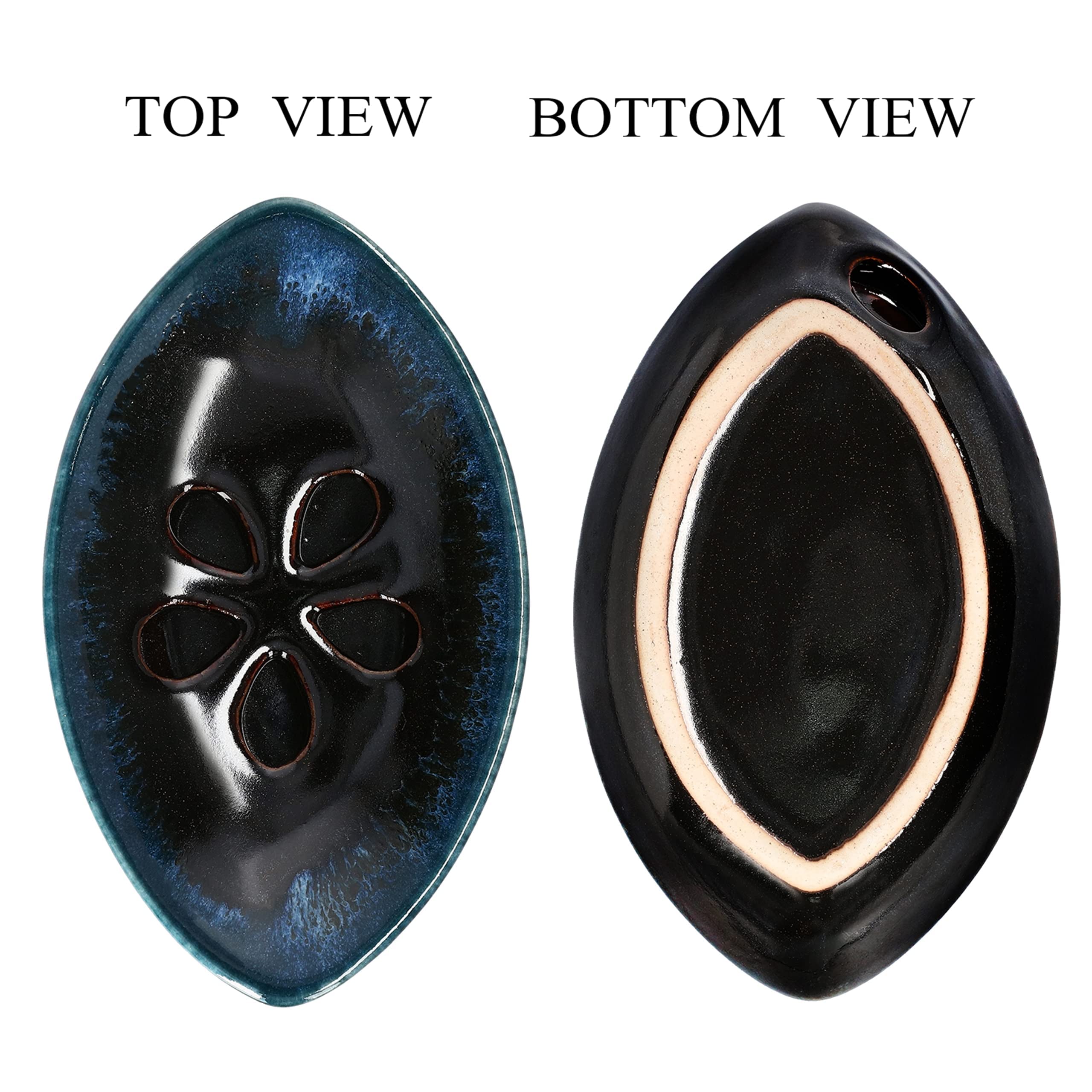 Lungmongkol Shop Ceramic Soap Dish With Self Draining Tray For Bar Soap, Bathroom, Kitchen (Black)