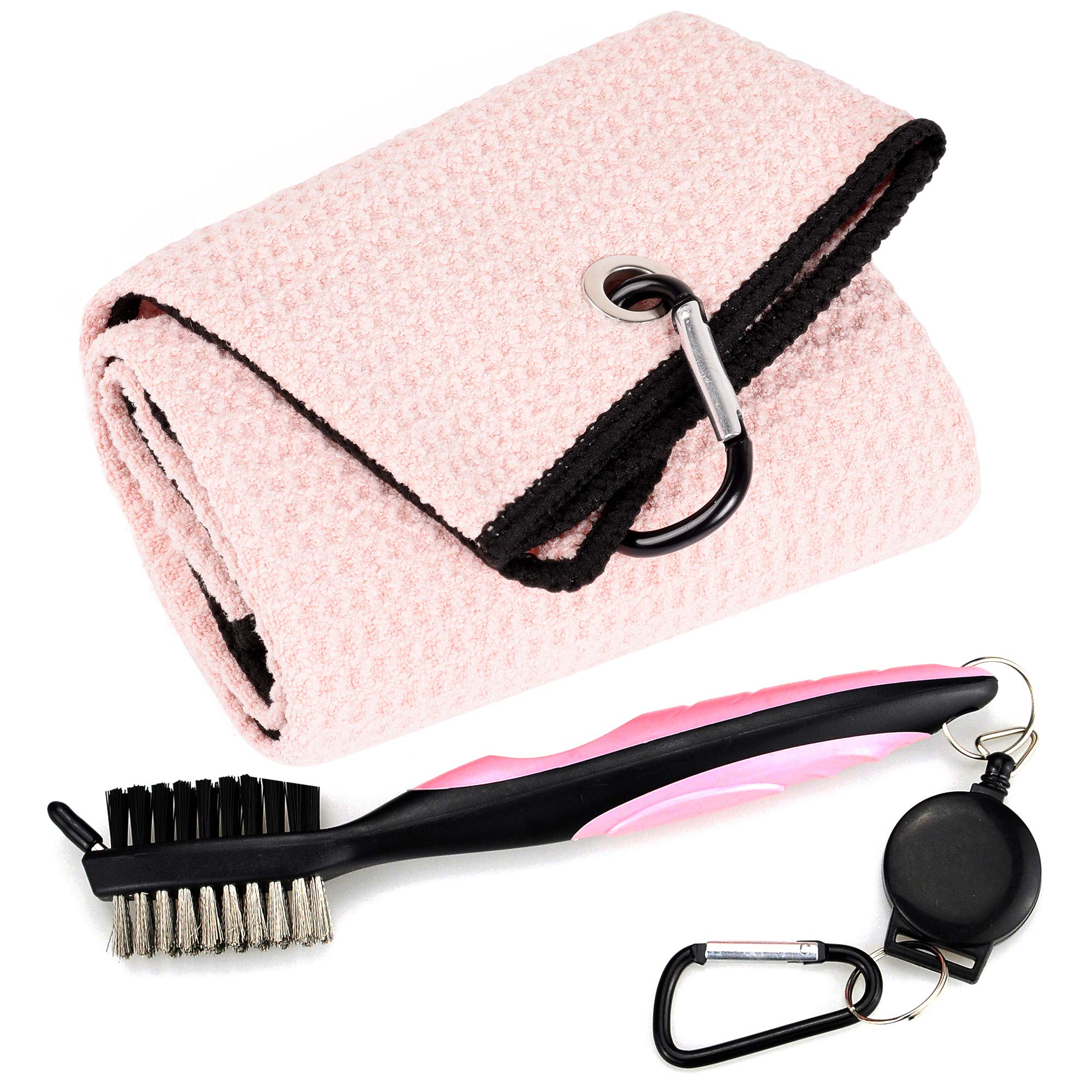 Mile High Life Microfiber Waffle Pattern Tri-fold Golf Towel | Brush Tool Kit with Club Groove Cleaner, Retractable Extension Co