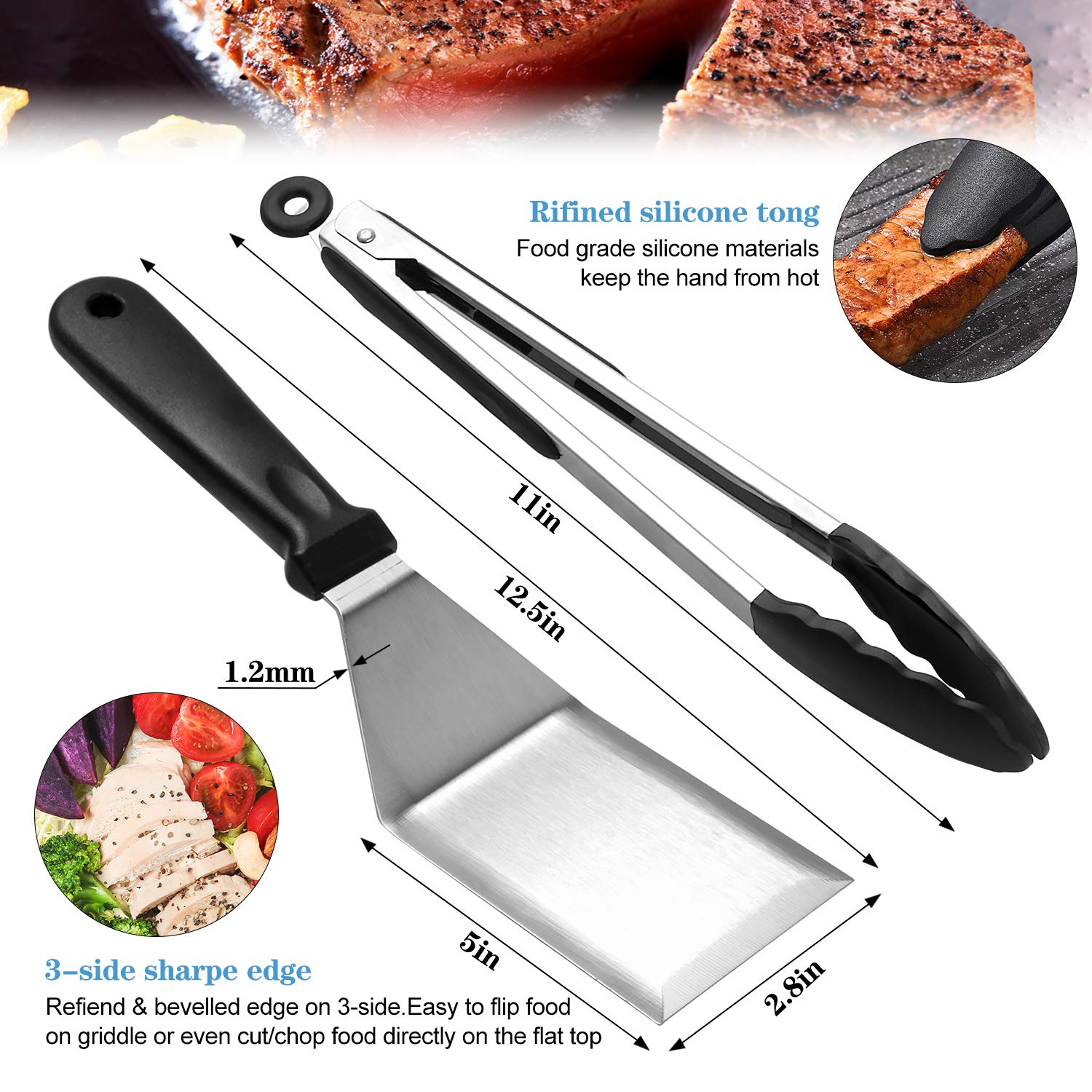 Flat Top Griddle Accessories Set for Blackstone and Camp Chef  Professional Grill Spatula Set with Burger Spatulas Scraper  BBQ Tool Griddle Utensils Kit for Men Outdoor Flattop Grills Cooking (Black)