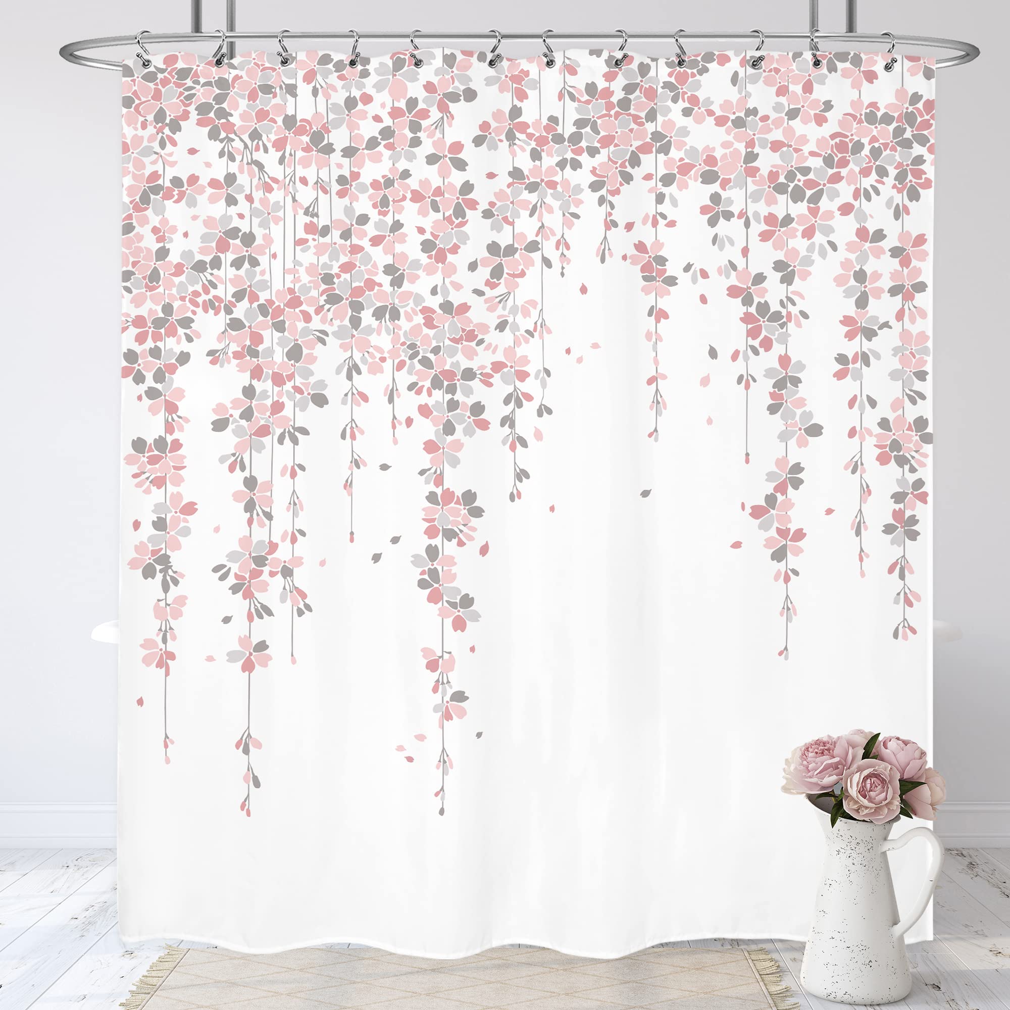 Lightinhome Cherry Blossom Shower Curtain 60Wx72H Inch Sakura Plum Blossom Blooming Flowers Pink Floral Spring Japanese Waterpro