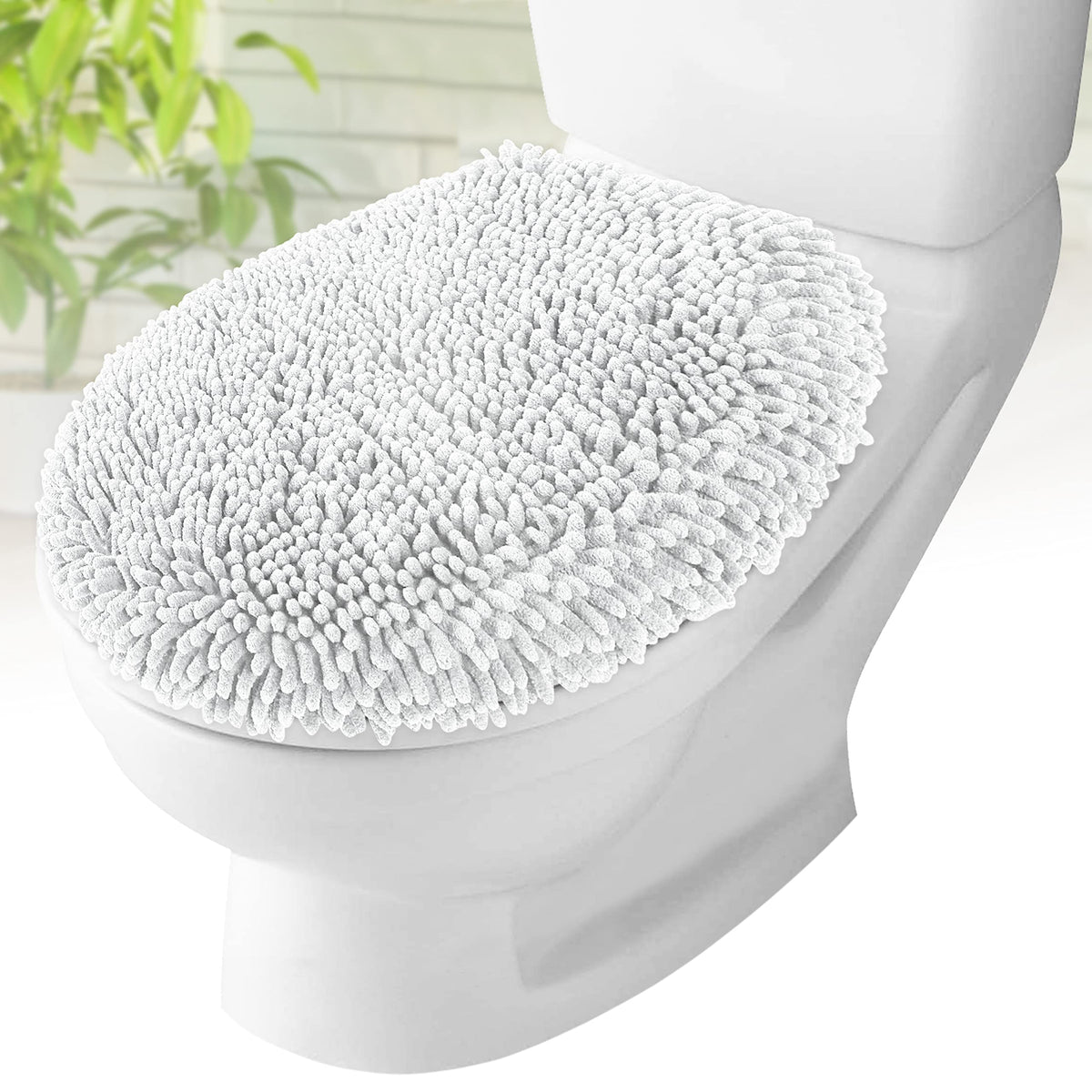 Mayshine Plush Shaggy Standard Toilet Seat Lid Cover (White) | Fuzzy Chenille Microfiber, Fluffy Soft Absorbent - Machine Washab