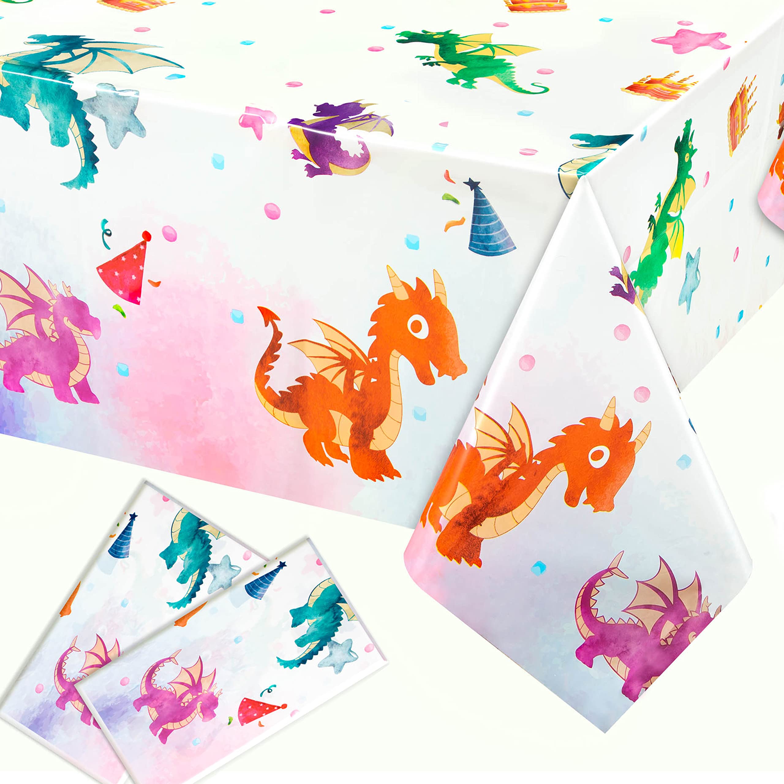 2 Pack Dragan Dinosaur Tablecloth - Dragan Dinosaur Table Cover For Party Fun - Colorful Dinosaur Table Covers For All Party Dec