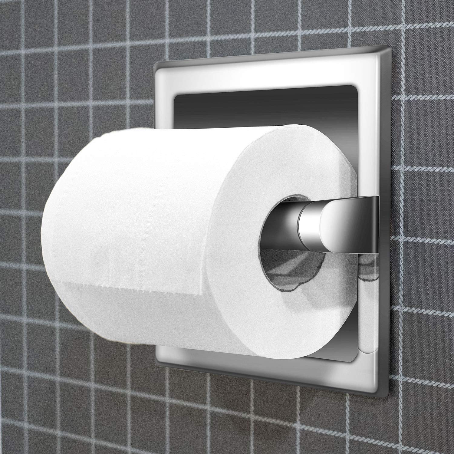 Smack Polished Chrome Recessed Toilet Paper Holder, Bathroom Wall Mount Recessed Toilet Tissue Roll Paper Holder Include Rear Mo