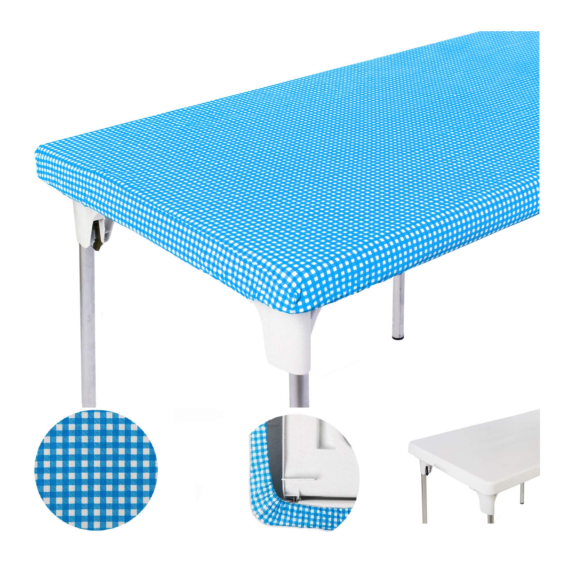 TopTableCloth Fitted Square Tablecloth Vinyl White & Blue Checkered 34 x 34 in Christmas Card Table Cloth Elastic Corner for Folding Table Cover Picnic Birthday Camping Garden Banquet Outdoor Indoor