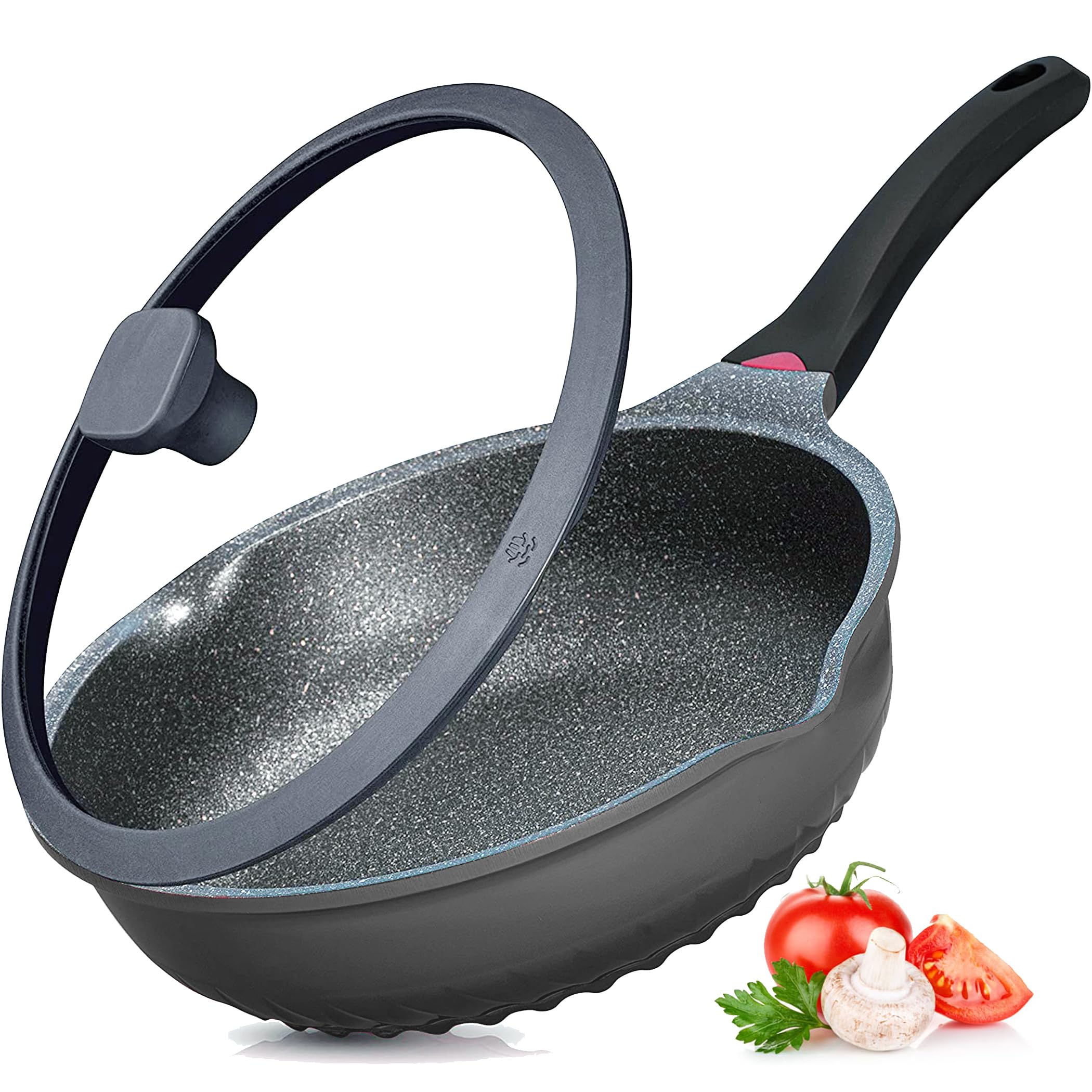 Vinchef Nonstick Skillet With Lid, 11In/5Qt Aluminum Deep Frying/Saute Pan With Lid And Heat Indicator, Anti Scratch And Anti St